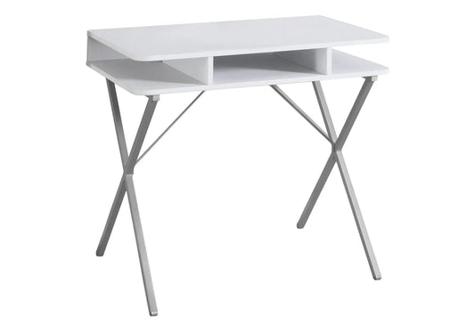 White Computer Desk | 31.5 Inch Width | 3 Open Storage Shelves | Modern Convenient Design