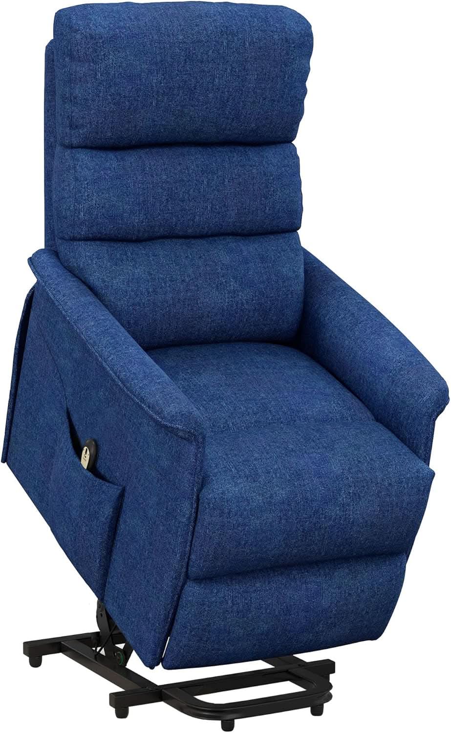 Power Lift Recliner Chair In Dark Blue Fabric Easy Assembly from PriceLows™