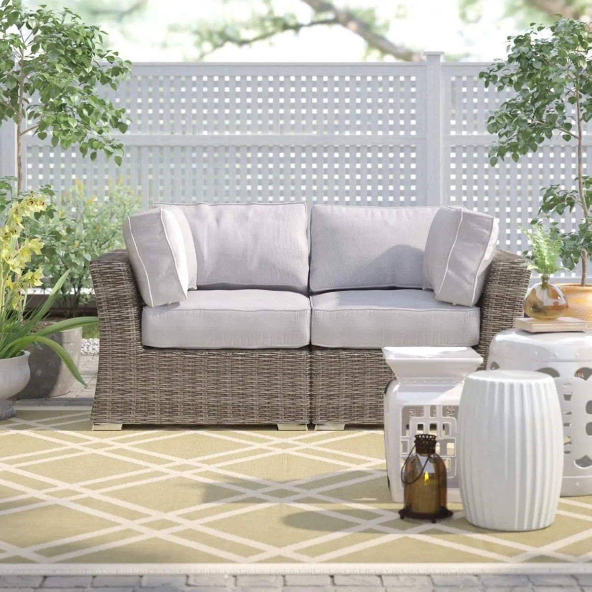 Loveseat With Cushions | 33 x 66 x 26 in | Rattan & Wicker | Living Room
