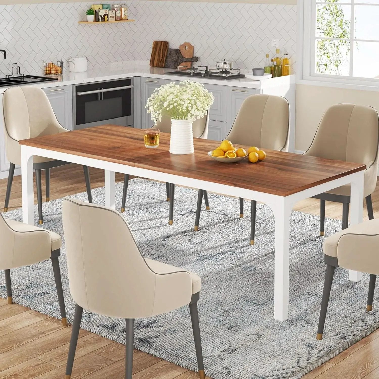 78 Inch Rustic Walnut Dining Table For 6 To 8 People from PriceLows™