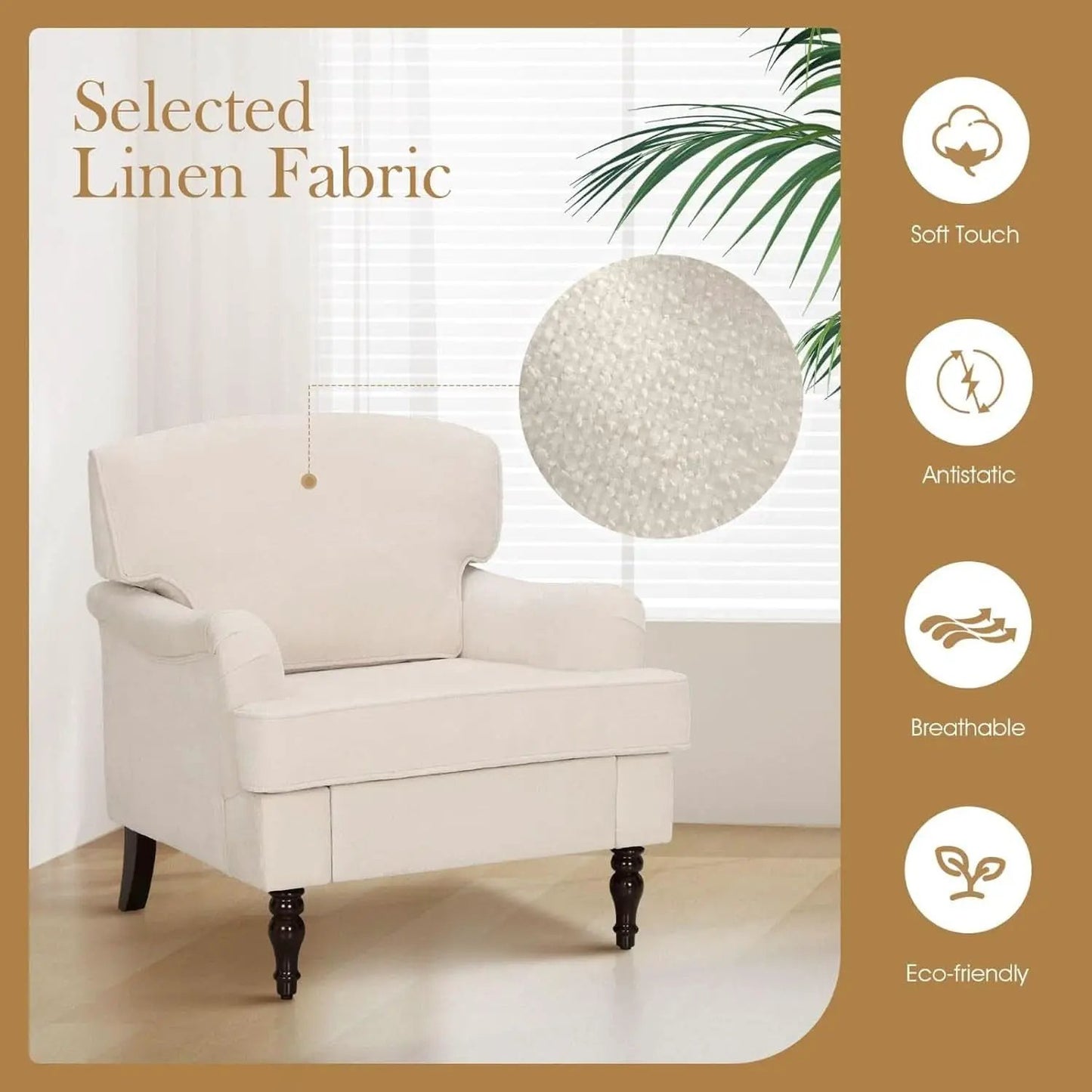Three Piece Living Room Furniture Set With Linen Fabric Loveseat And Two Accent Chairs Off White from PriceLows™