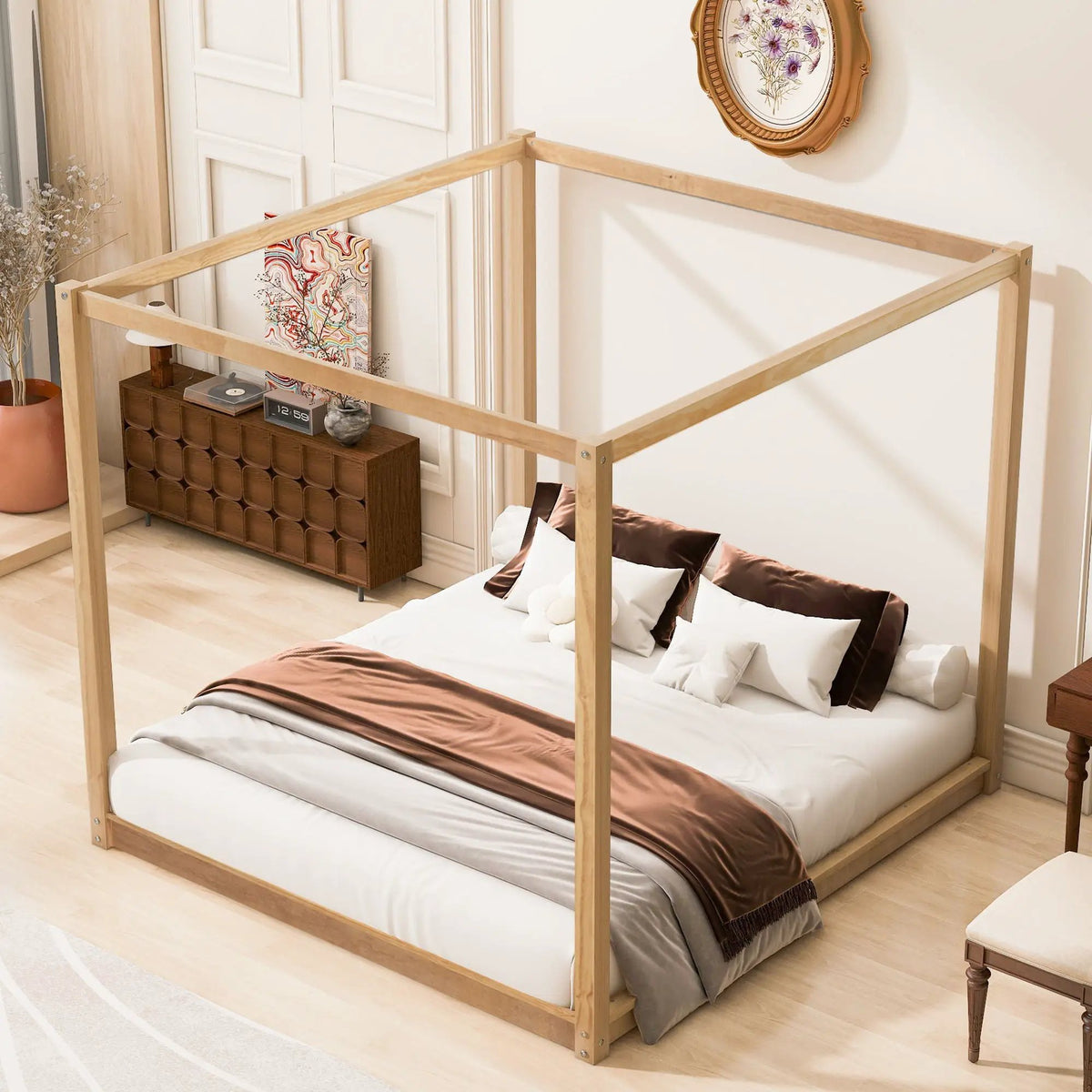 Canopy Platform Bed | Solid Pine Wood | Airflow Slats