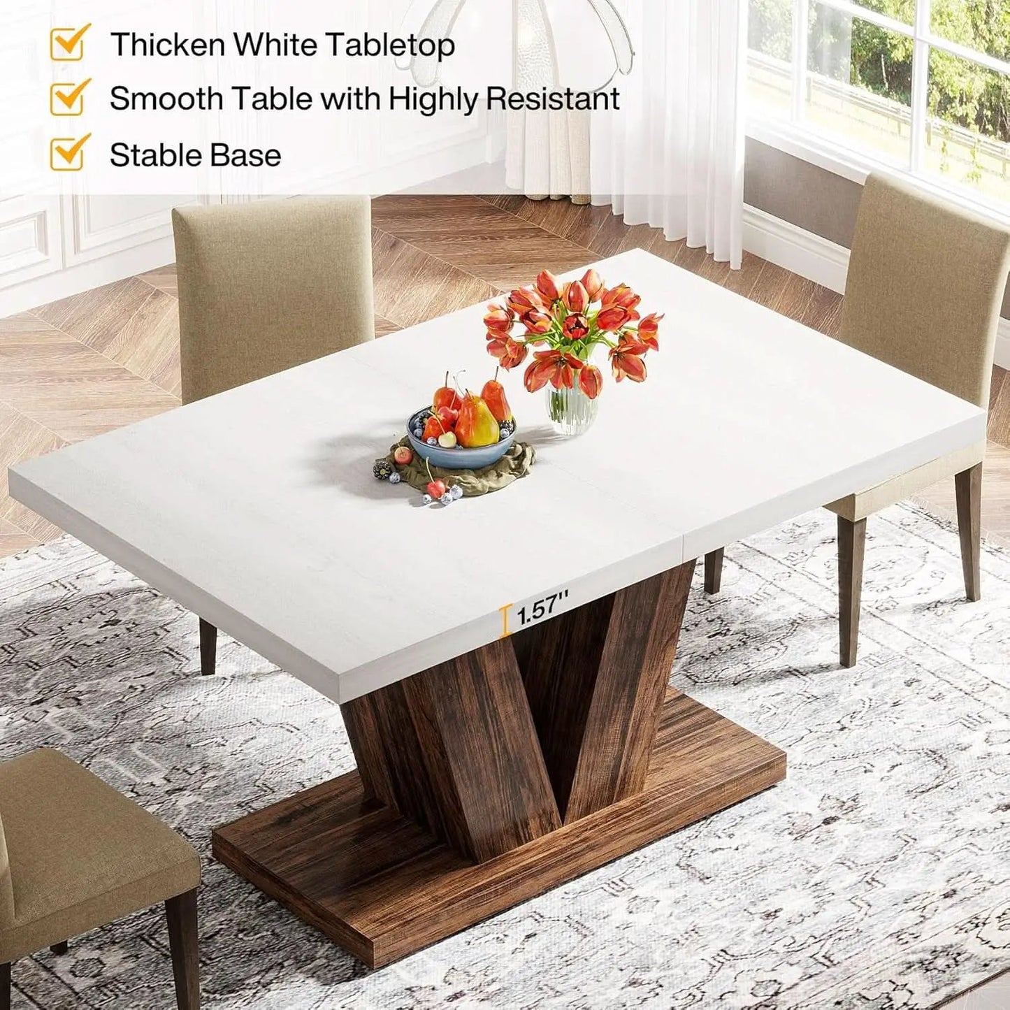 47 Inch White Oak Dining Table With Heavy Pedestal Base from PriceLows™