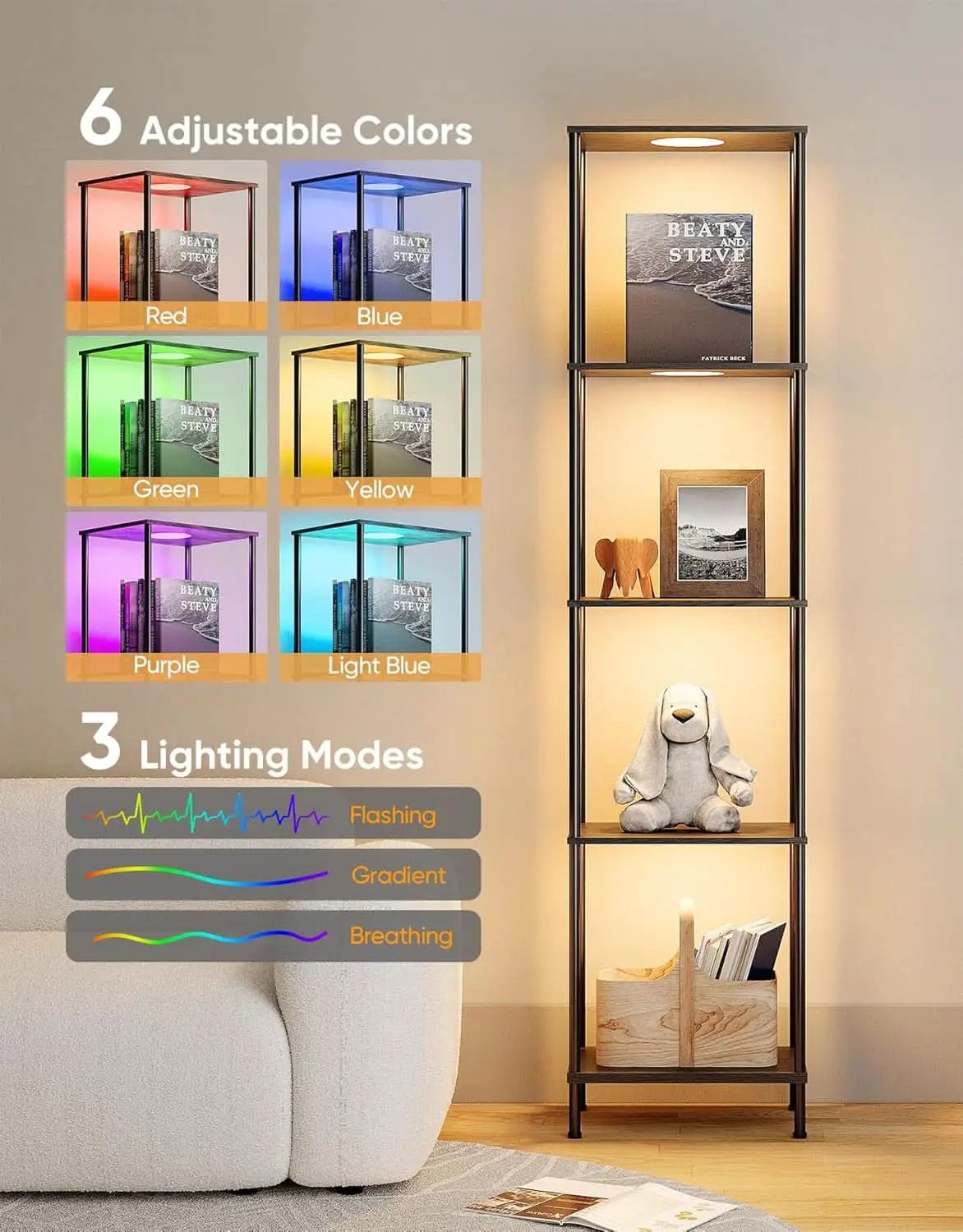 Display Shelf Floor Lamp With RGBW Light And Black Finish from PriceLows™