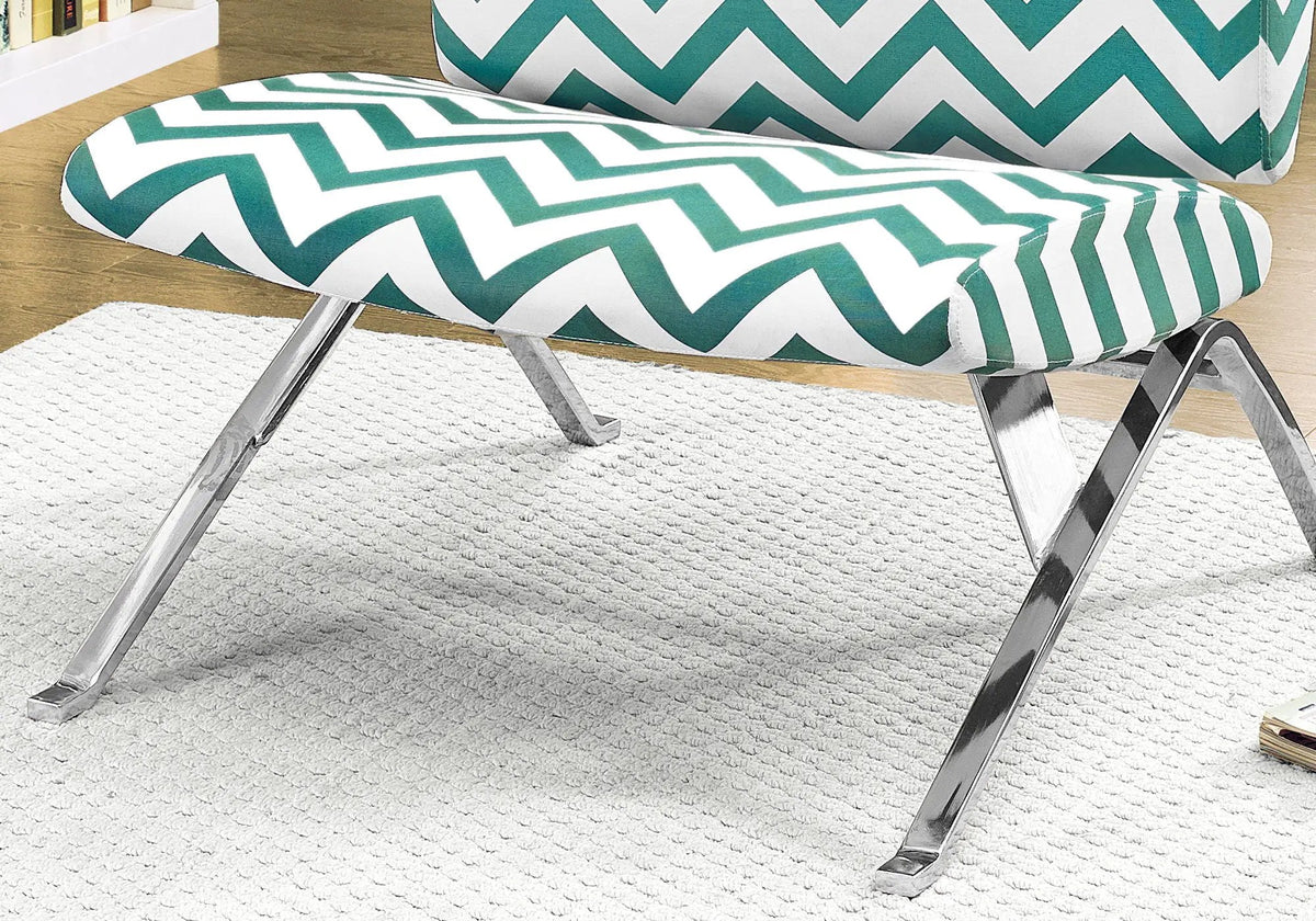 Armless Accent Chair | Chevron Pattern Fabric | Teal Accent | High-Density Foam Padding