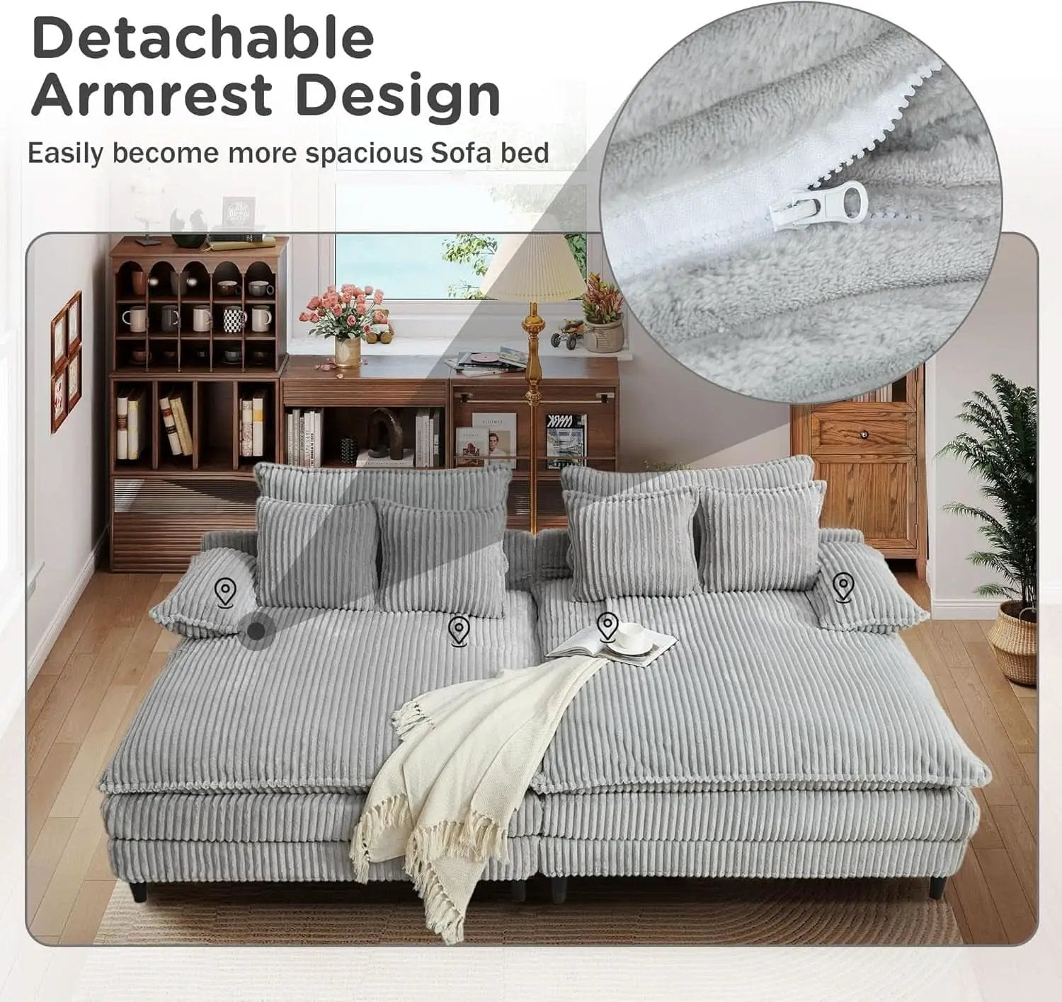 Cream Gray Oversized Chaise Lounge Adjustable Backrest from PriceLows™