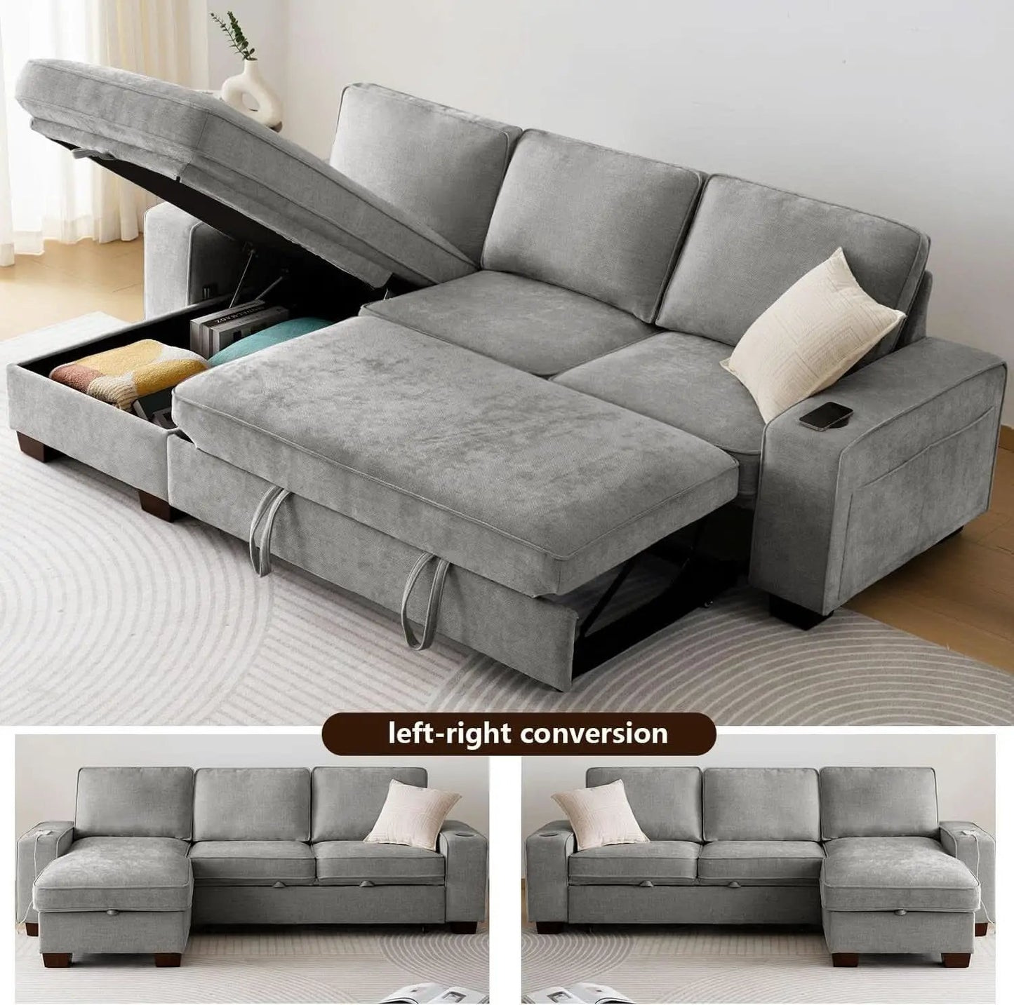 Gray 99In LShaped Memory Foam Cushion Sleeper Sofa Covers from PriceLows™