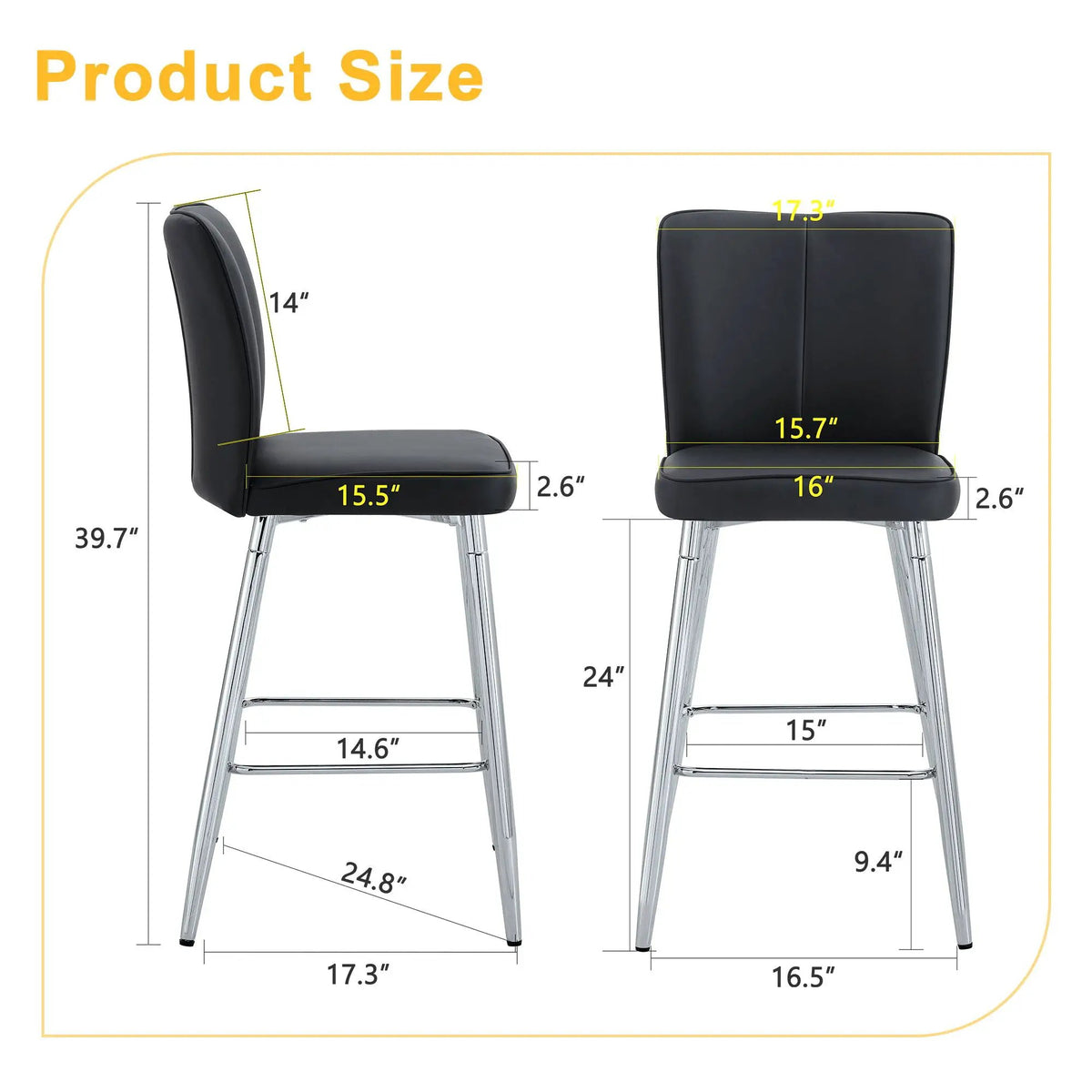 Modern Bar Chair Set | Metal Frame | High Density Foam | Black Silver