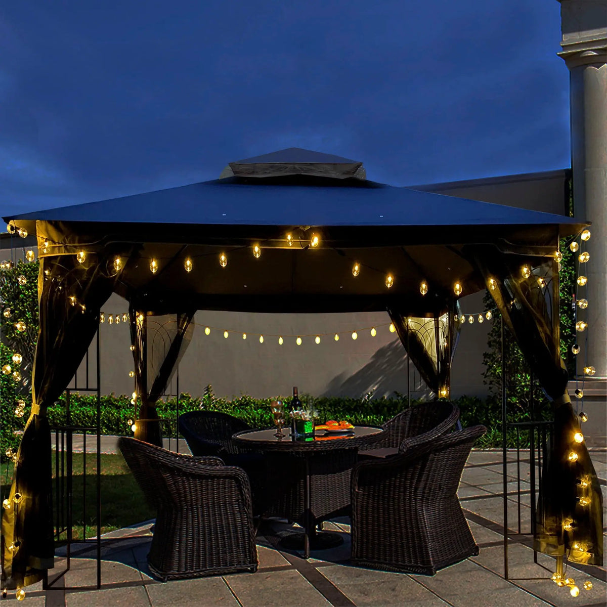 Patio Gazebo Tent | Ventilated Double Roof | Mosquito Net | Steel Frame