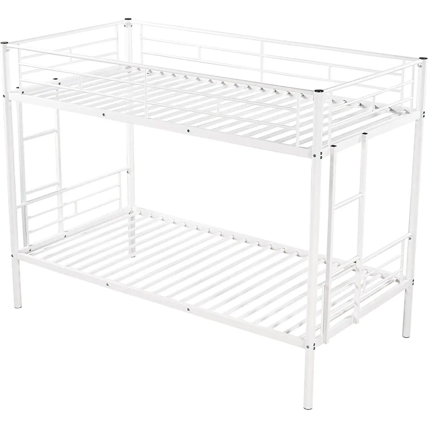 Twin Over Twin Metal Bunk Bed With 2 Ladders White from PriceLows™