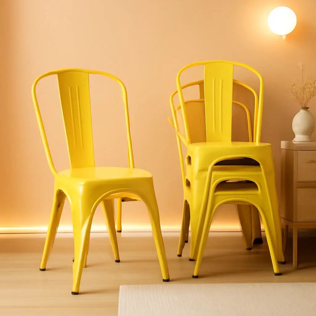 Stackable Yellow Metal Dining Chair 18 Inch Kitchen from PriceLows™