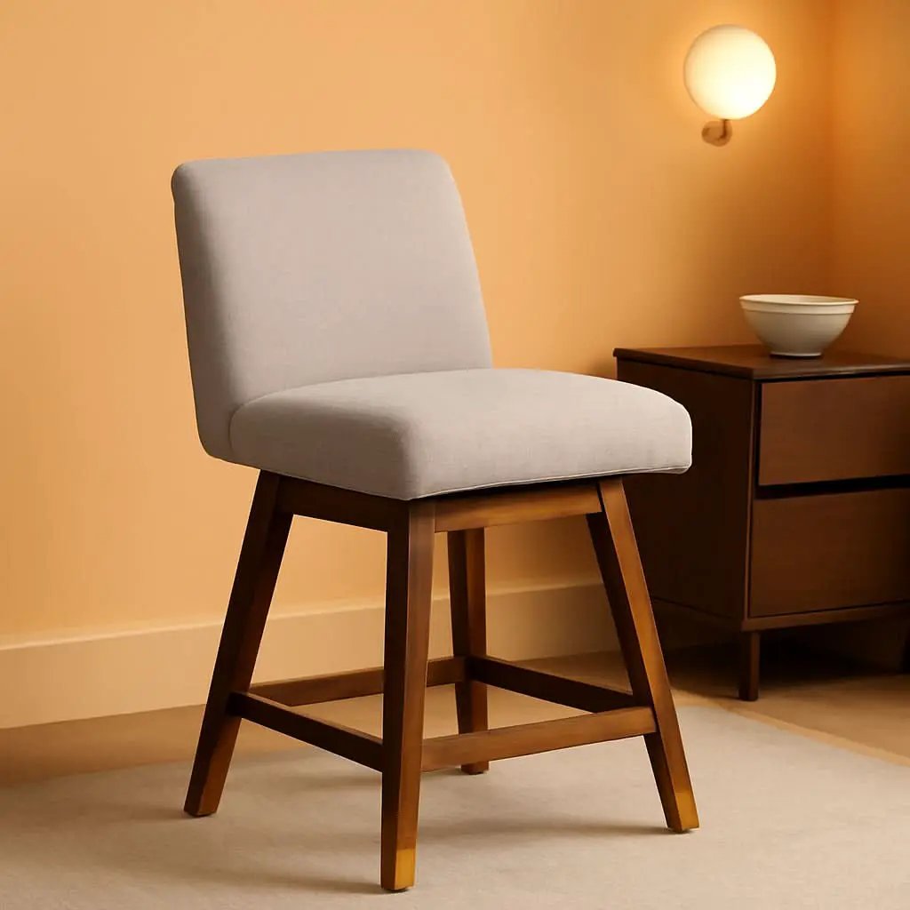 Basila 26 Inch Seat Height Swivel Bar Stool Taupe Fabric from PriceLows™