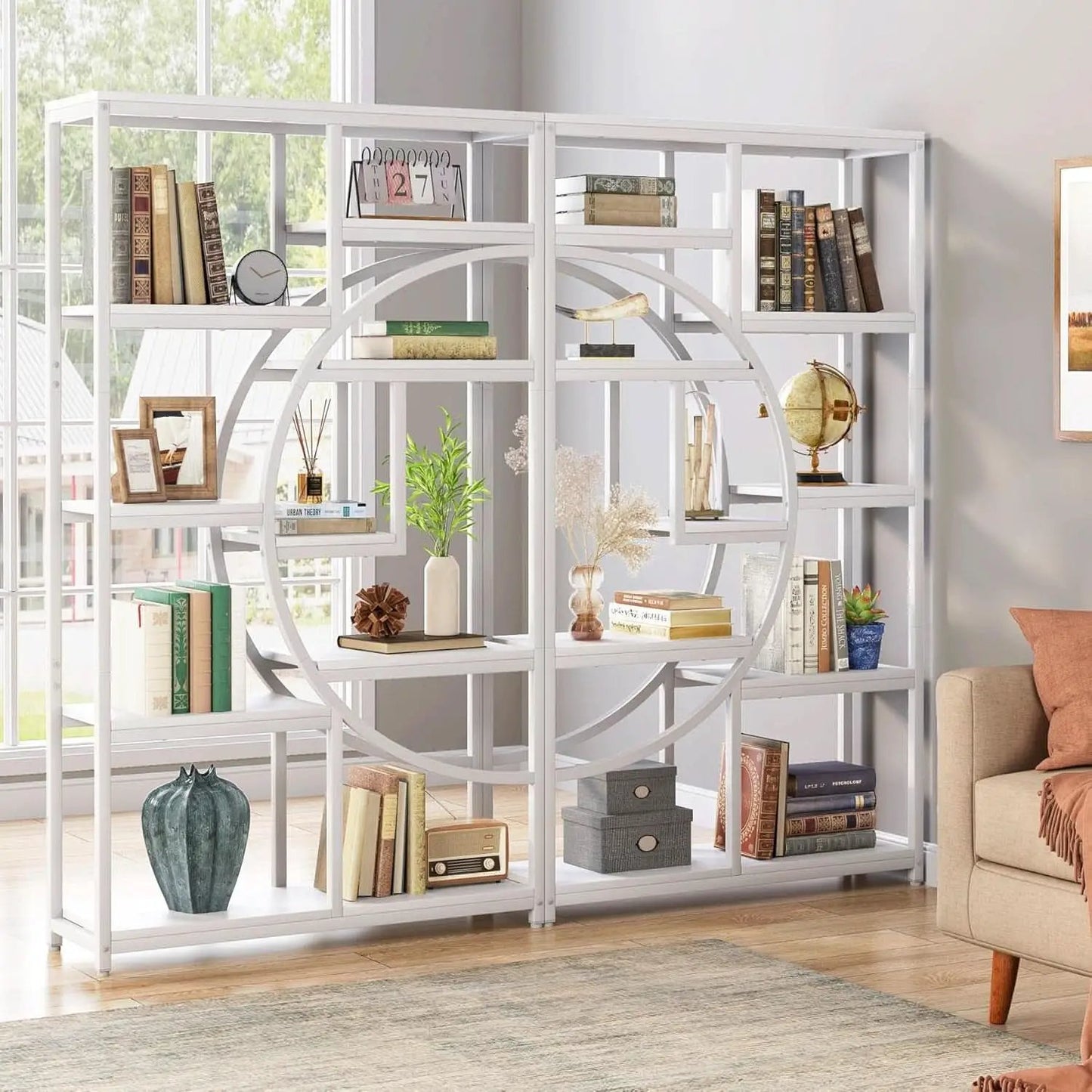White 5 Tier Etagere Bookshelf Open Shelves Display from PriceLows™