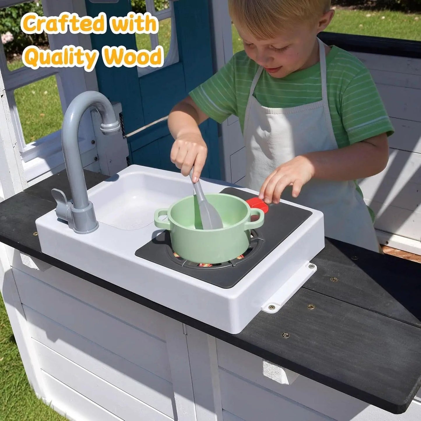 Wooden Outdoor Playhouse With Dutch Door Kitchenette from PriceLows™
