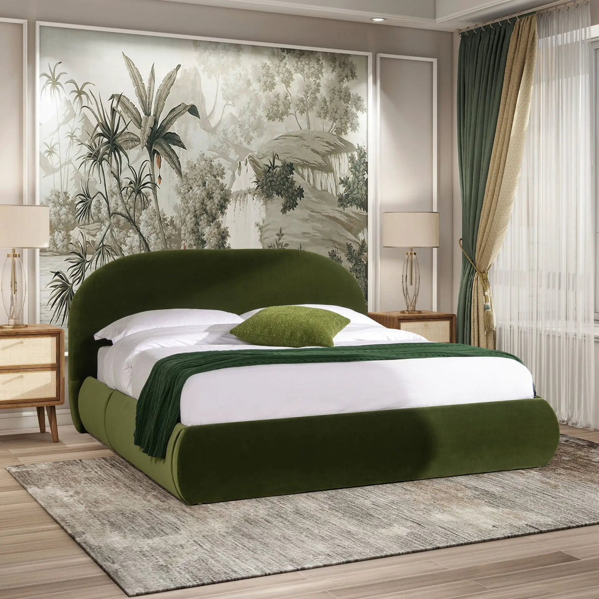 Archie Upholstered Platform Bed | Puffy Arch Headboard | Grounded Design | No Box Spring Needed