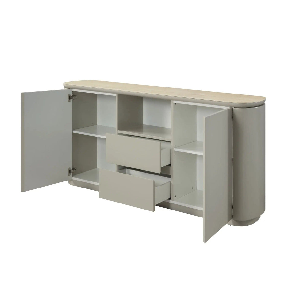 Ingram Ceramic Top Server | 16 x 65 x 32 in | Metal & Ceramic | Light Gray
