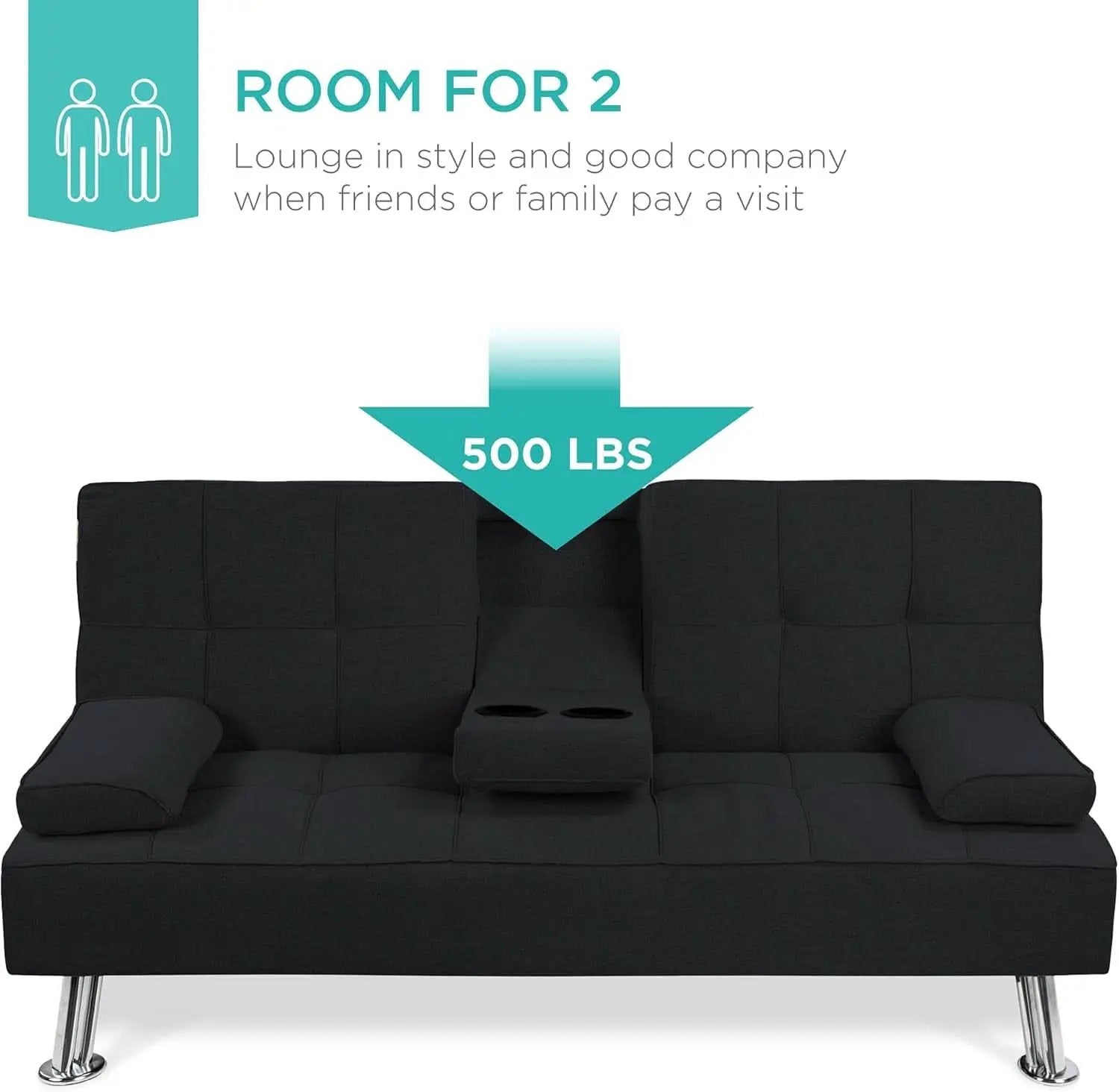 Black Linen Folding Futon Recliner With Cupholders from PriceLows™