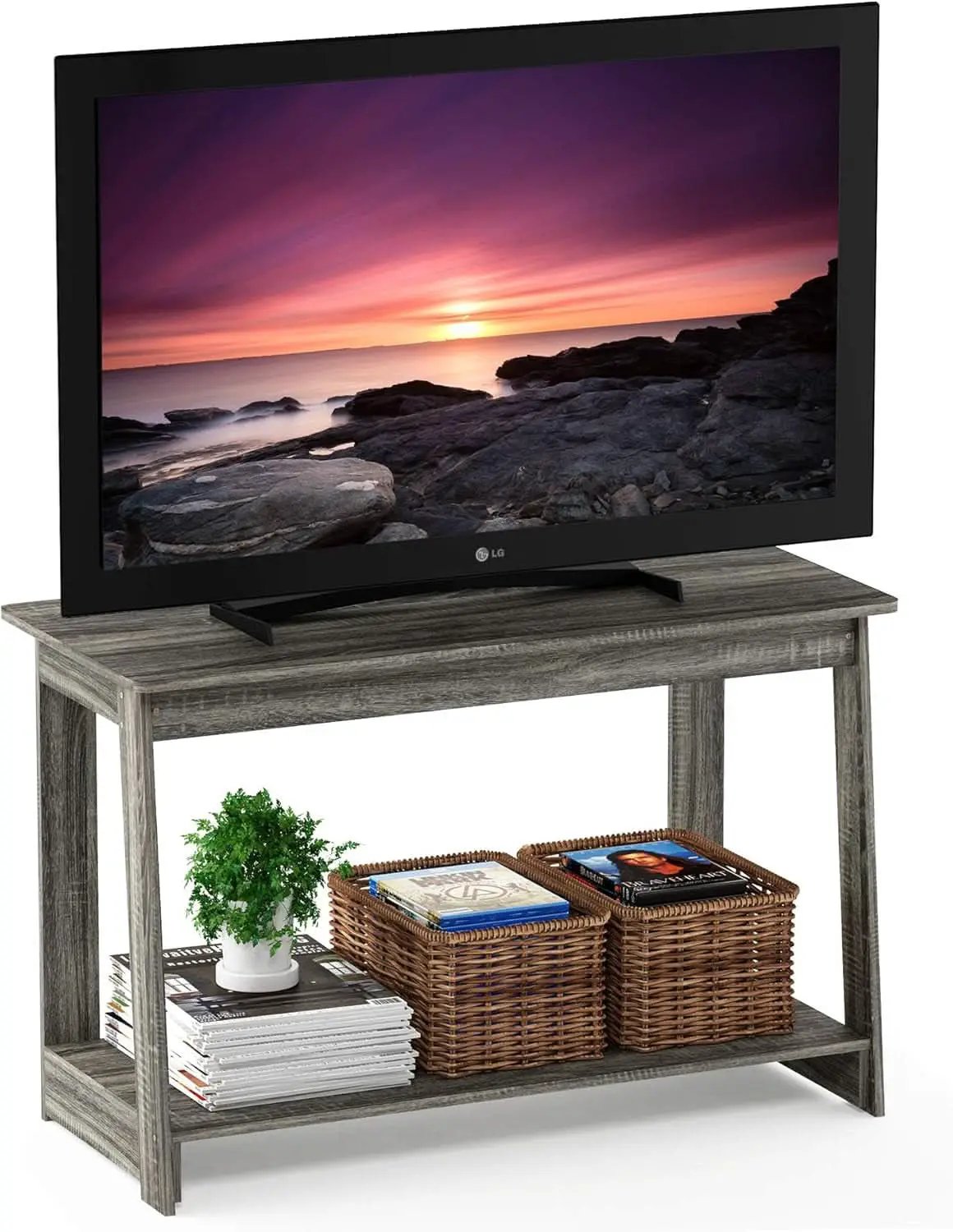 French Oak Grey TV Stand 35 Inch Wide For 37 Inch TV from PriceLows™