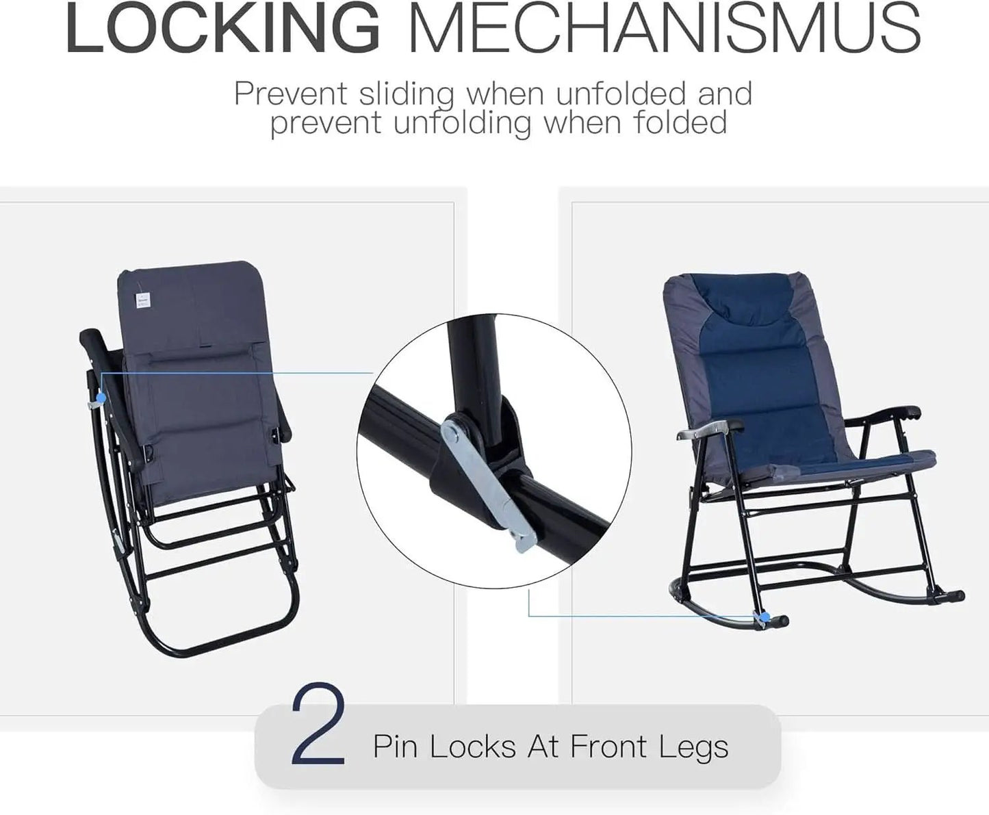 2 Piece Outdoor Patio Furniture Set With Folding Padded Rocking Chairs Navy Blue For Porch Balcony And Camping from PriceLows™
