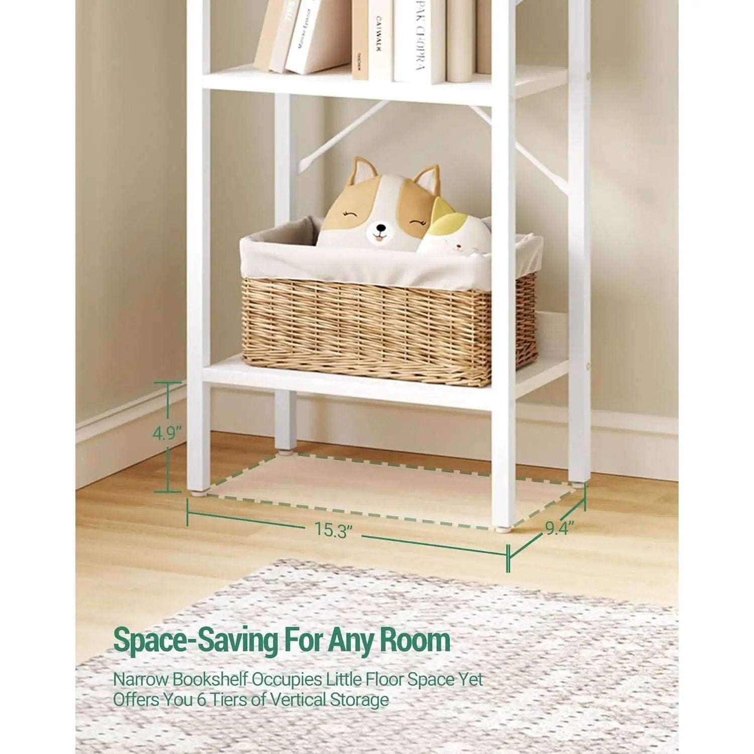 6 Tier White Industrial Bookshelf For Home Office Living Room from PriceLows™