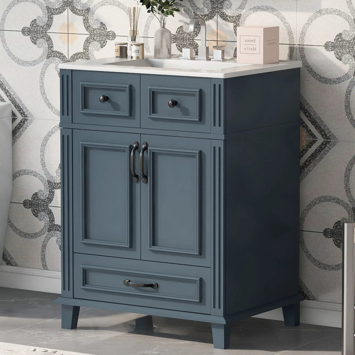 29 Inch Bathroom Vanity | Rubberwood Frame | Ceramic Sink | Soft Closing Doors