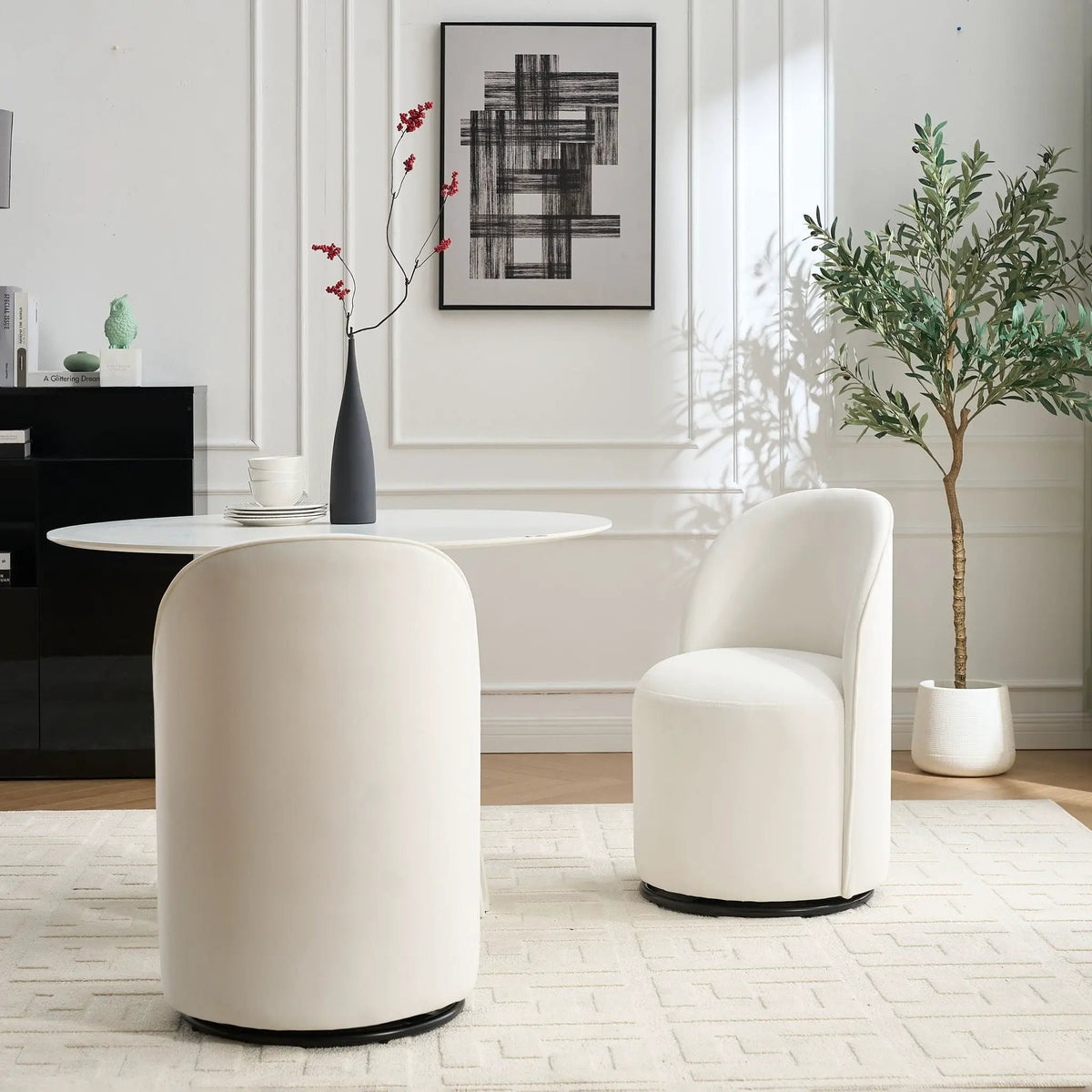 360 Degree Swivel Barrel Chair | Armless Dining Chair | Compact Design | Cozy Upholstery