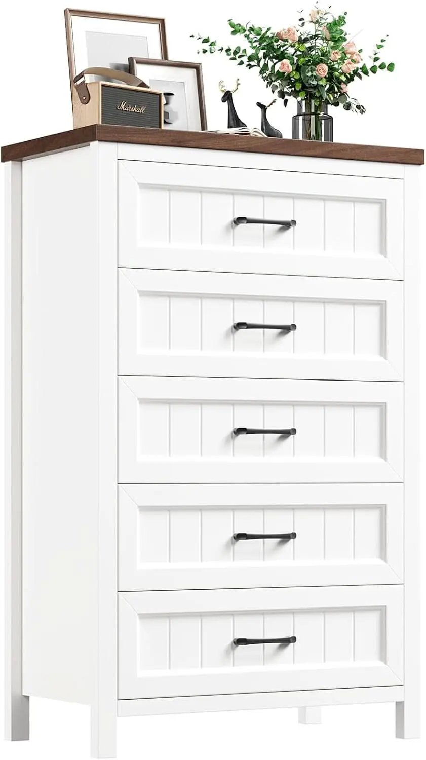 Five Drawer Dresser 44.9 Inch Tall PowderCoatWhite from PriceLows™