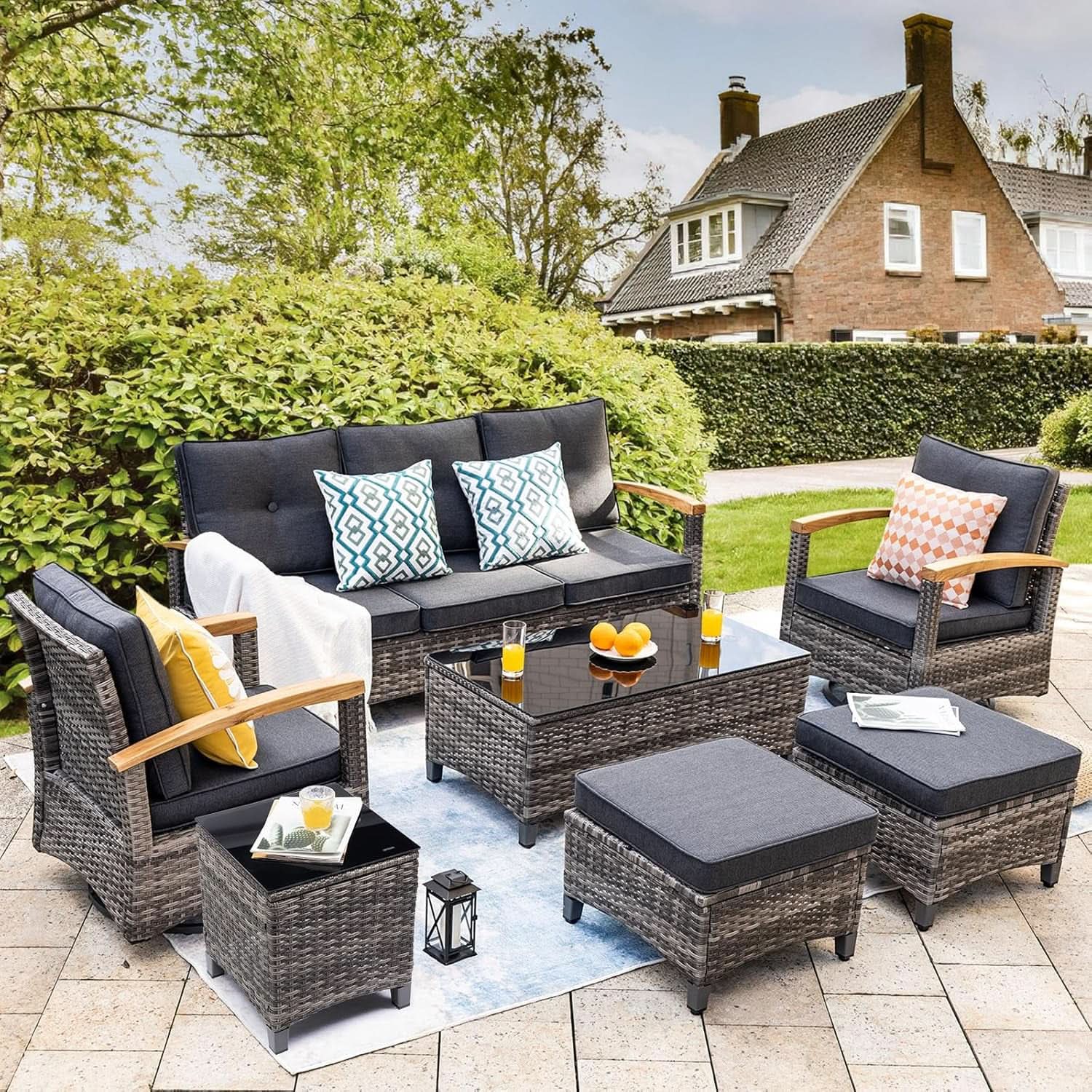 Outdoor Rattan Patio Furniture Set with Swivel Rockers from PriceLows™