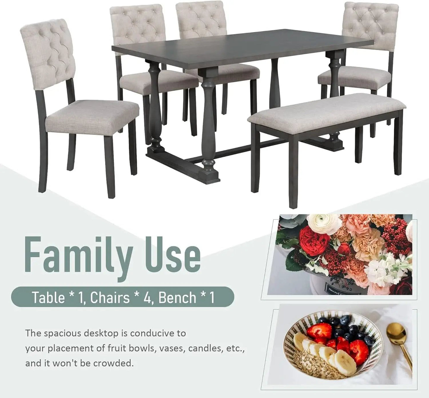 Six Person Premium Solid Wood Dining Table Set Bench from PriceLows™