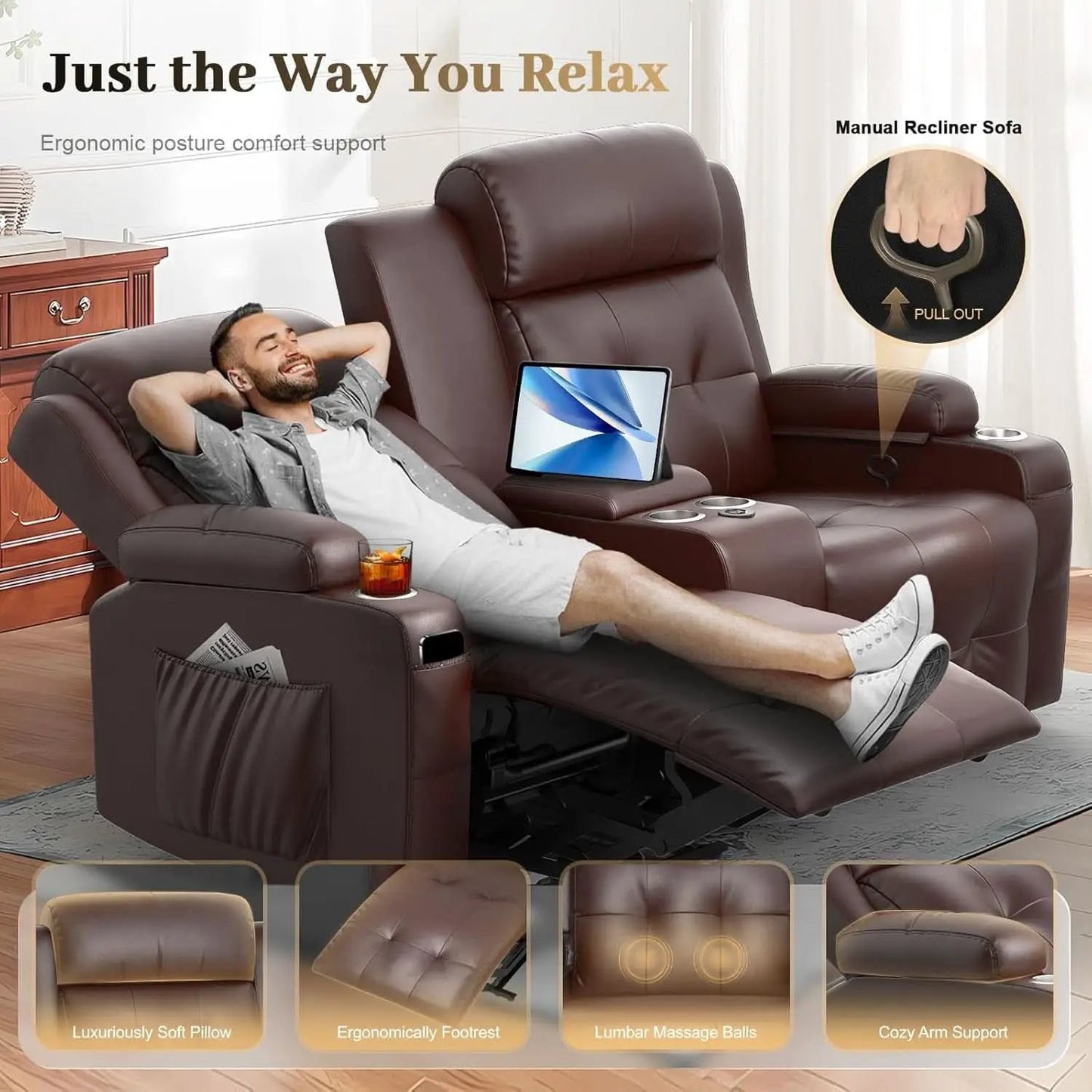 Reclining Massage Loveseat With USB Ports And Wall Hugger from PriceLows™