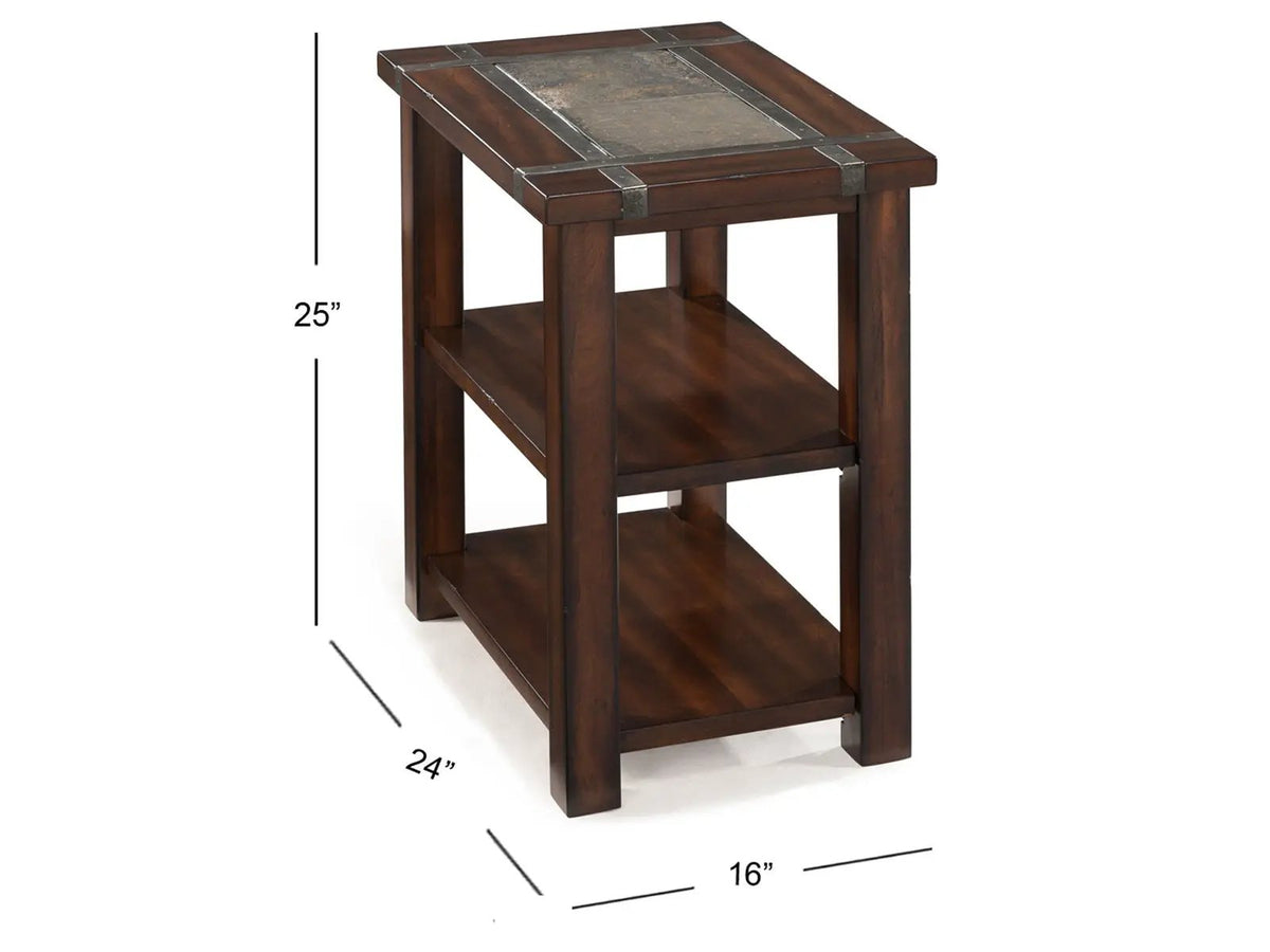 Roanoke Rectangular End Table | Slate Inlay | Pewter Strapping And Hardware | Transitional Style