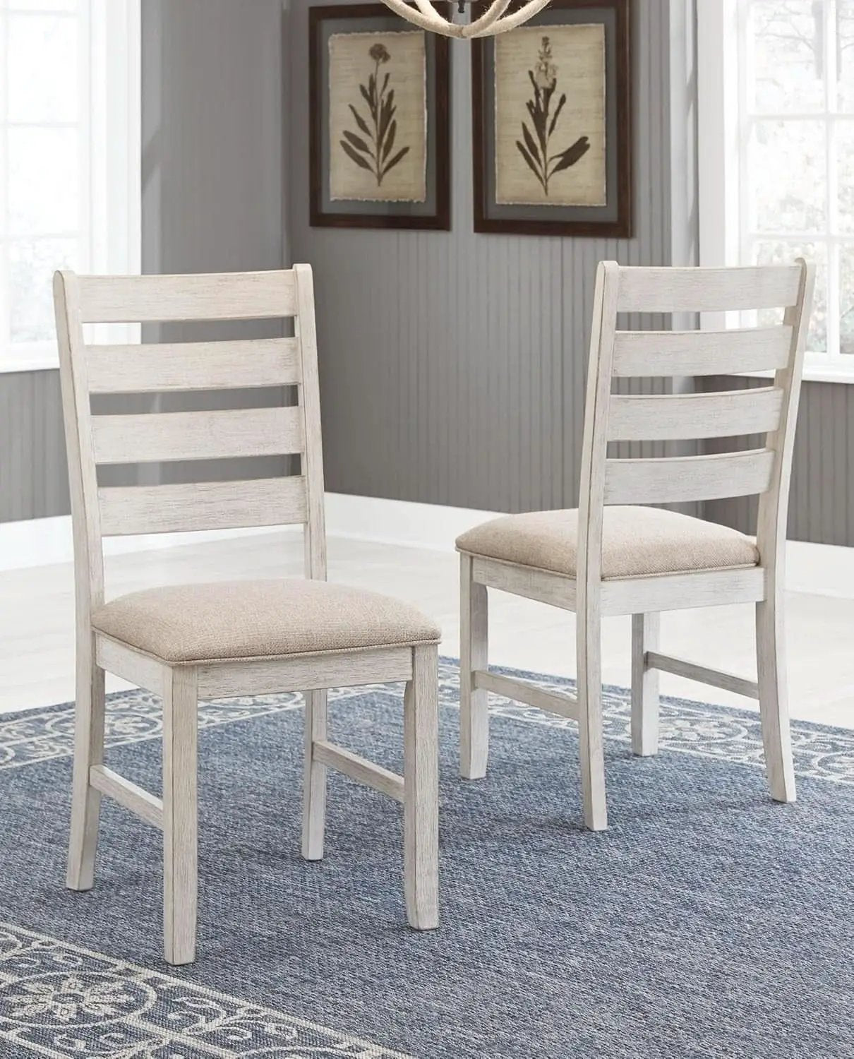 Dining Room Chair Set Of 2 Whitewash Finish Upholstered from PriceLows™