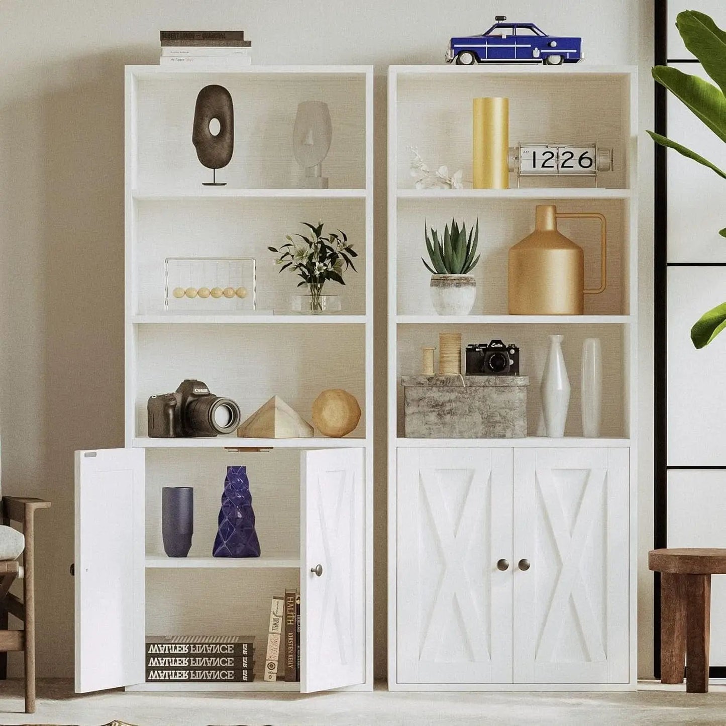 Industrial Bookshelf With Doors 11.8 Depth 5 Shelf Bookcase from PriceLows™