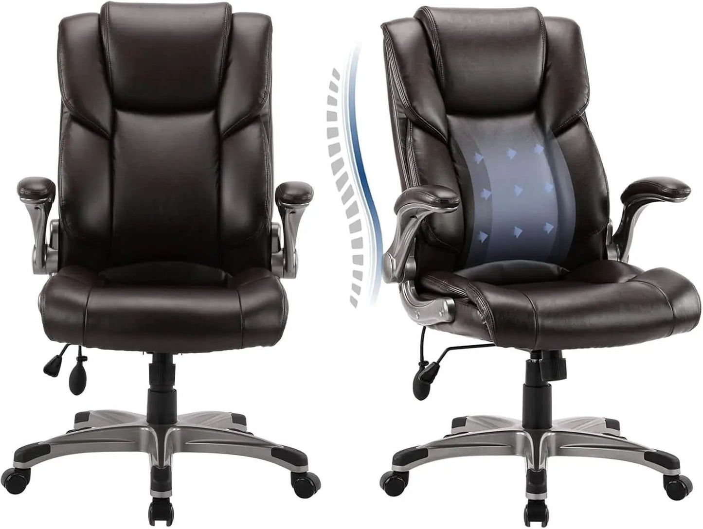 Two Brown Leather Executive Office Chairs Set With Adjustable Rolling from PriceLows™