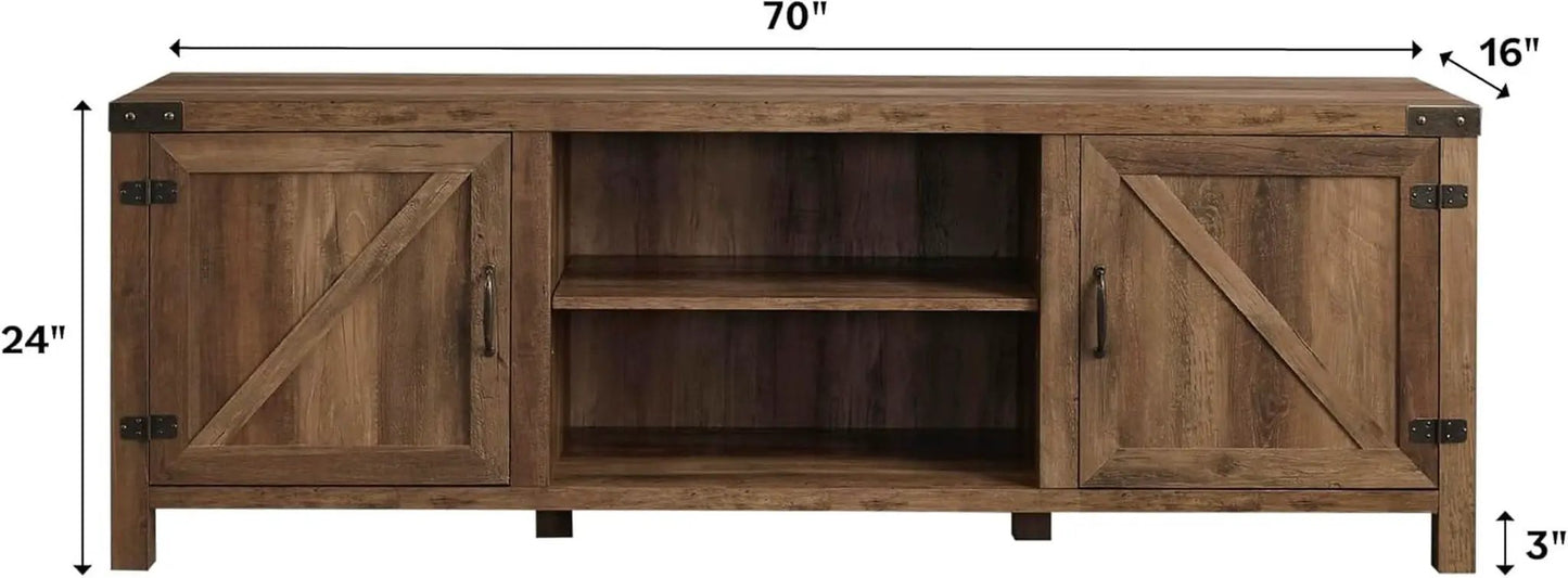 Rustic Oak TV Stand With Double Barn Doors Up To 80 Inch from PriceLows™