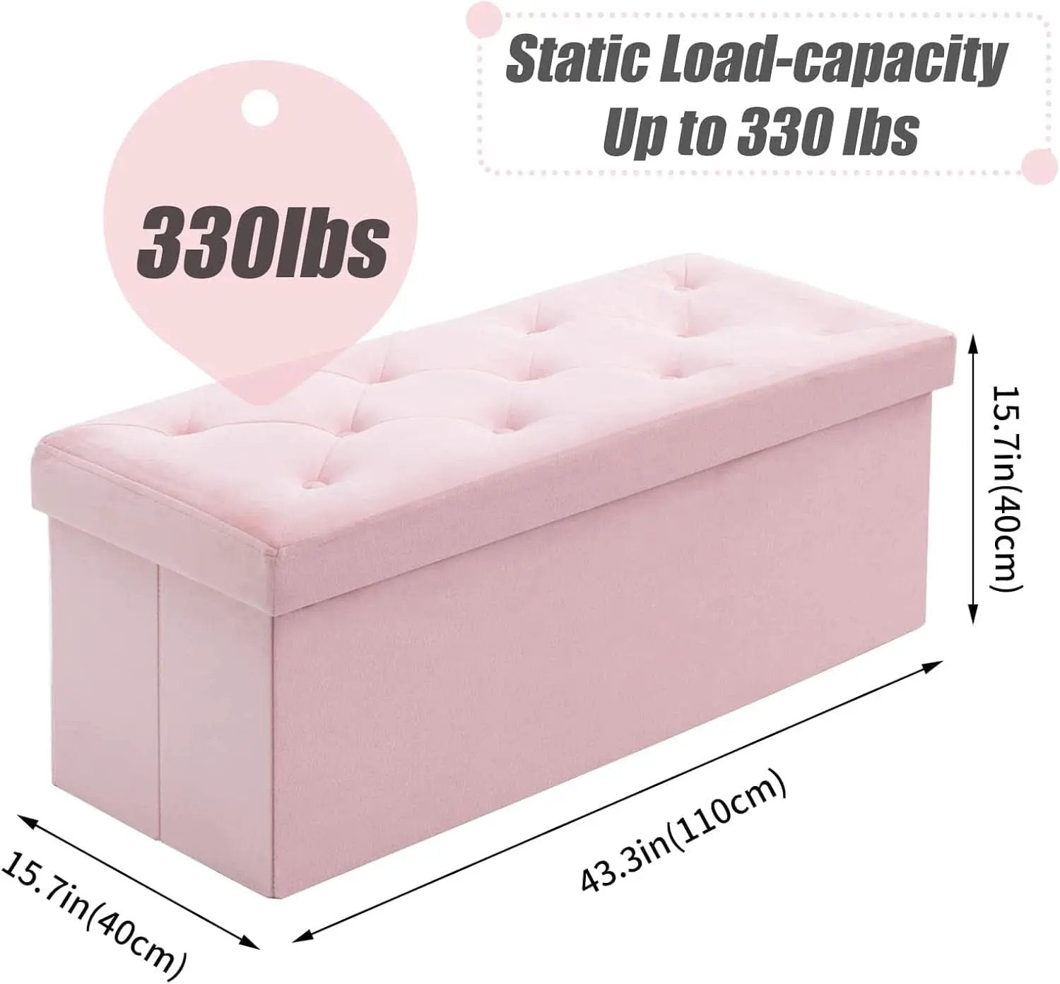 Pink 43 Inch Velvet Lux Foldable Storage Ottoman Bench from PriceLows™
