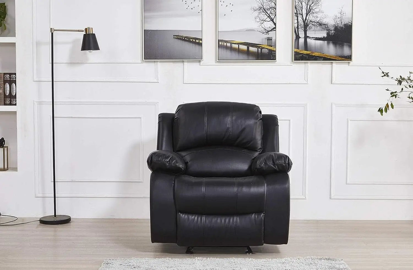 Bonded Leather Reclining Glider Sofa Set Black 3 Piece from PriceLows™
