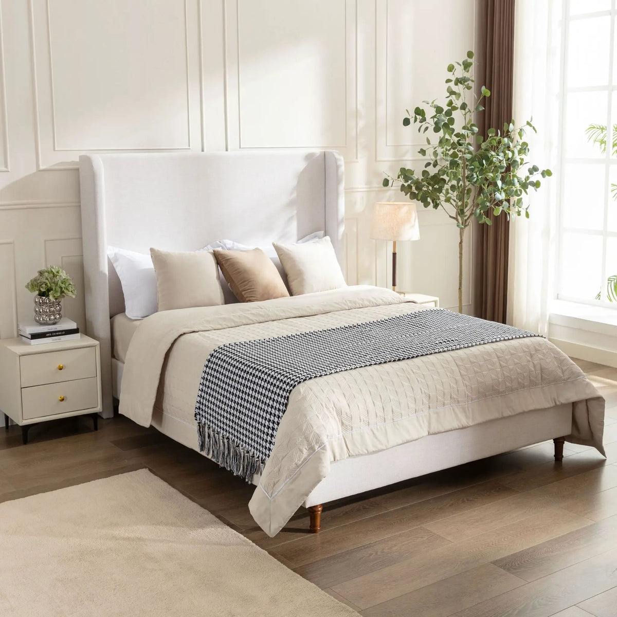Harper Tall Headboard Upholstered Bed | Elegant Simplicity | No Box Spring Needed | 54 Inch Height