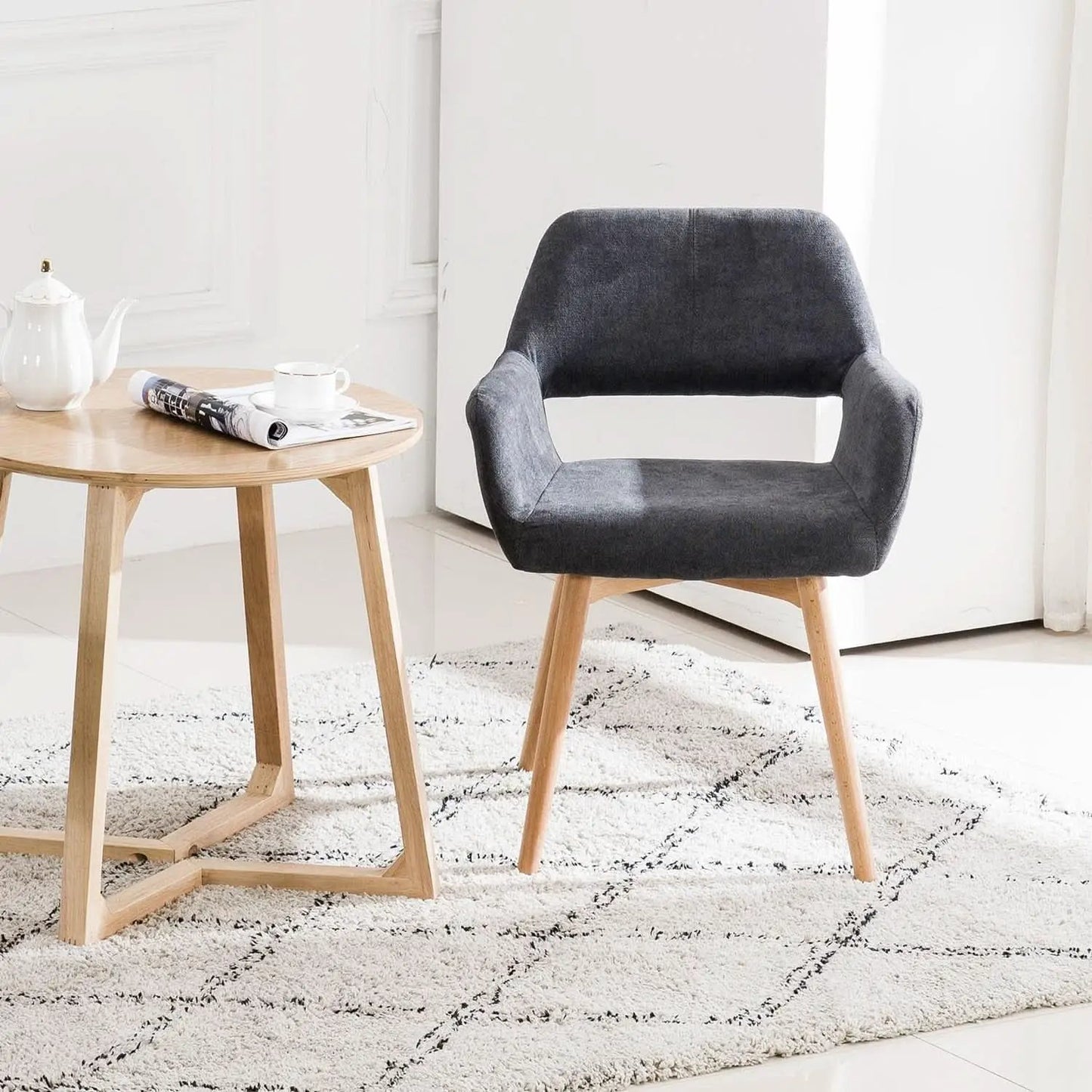 Charcoal Upholstered Armchair Mid Century Modern Wood Legs from PriceLows™