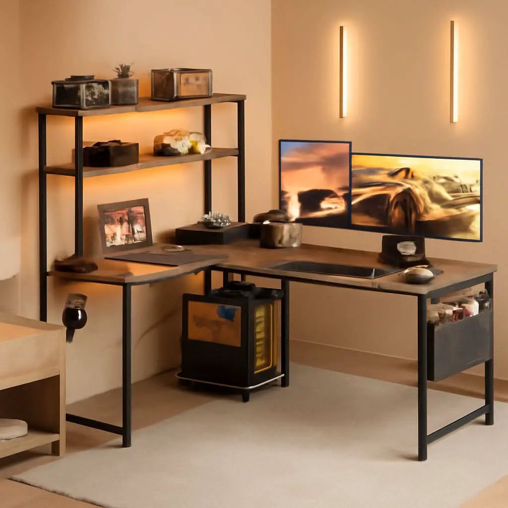 53 Inch L Shaped Gaming Desk Grey Oak Home Office Workspace from PriceLows™