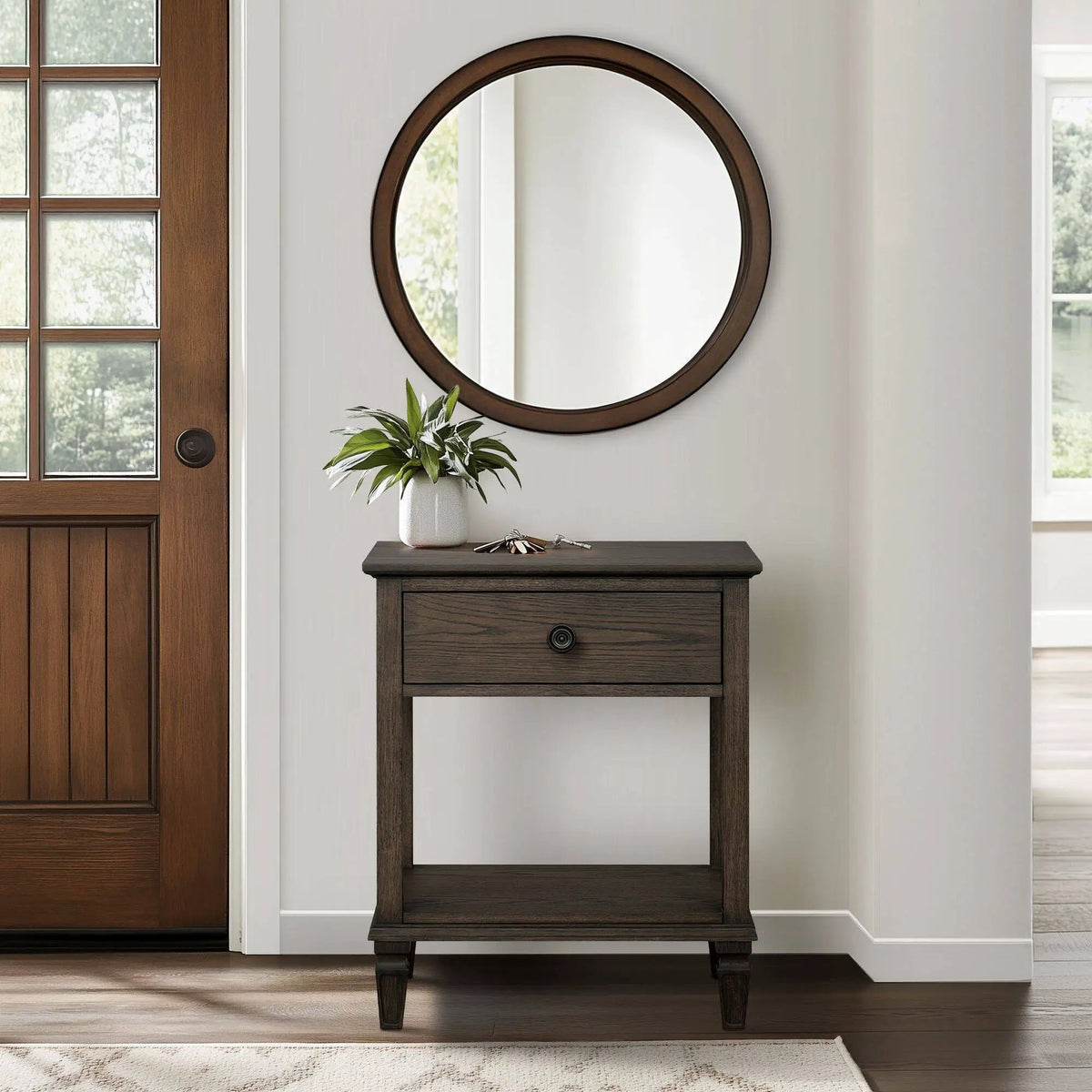Victoria Bedside Table | Aged Brown Oak Finish | Drawer And Open Shelf | Wire Brush Detail