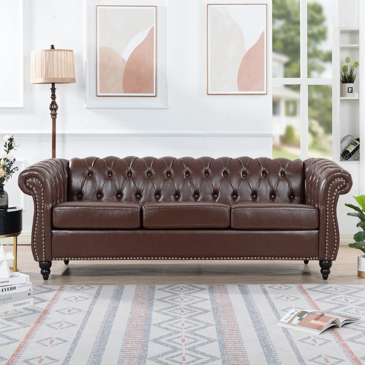 Rolled Arm Chesterfield Sofa | 3 Seater | Staggered Deep Pull Buckles | TB117 Compliant