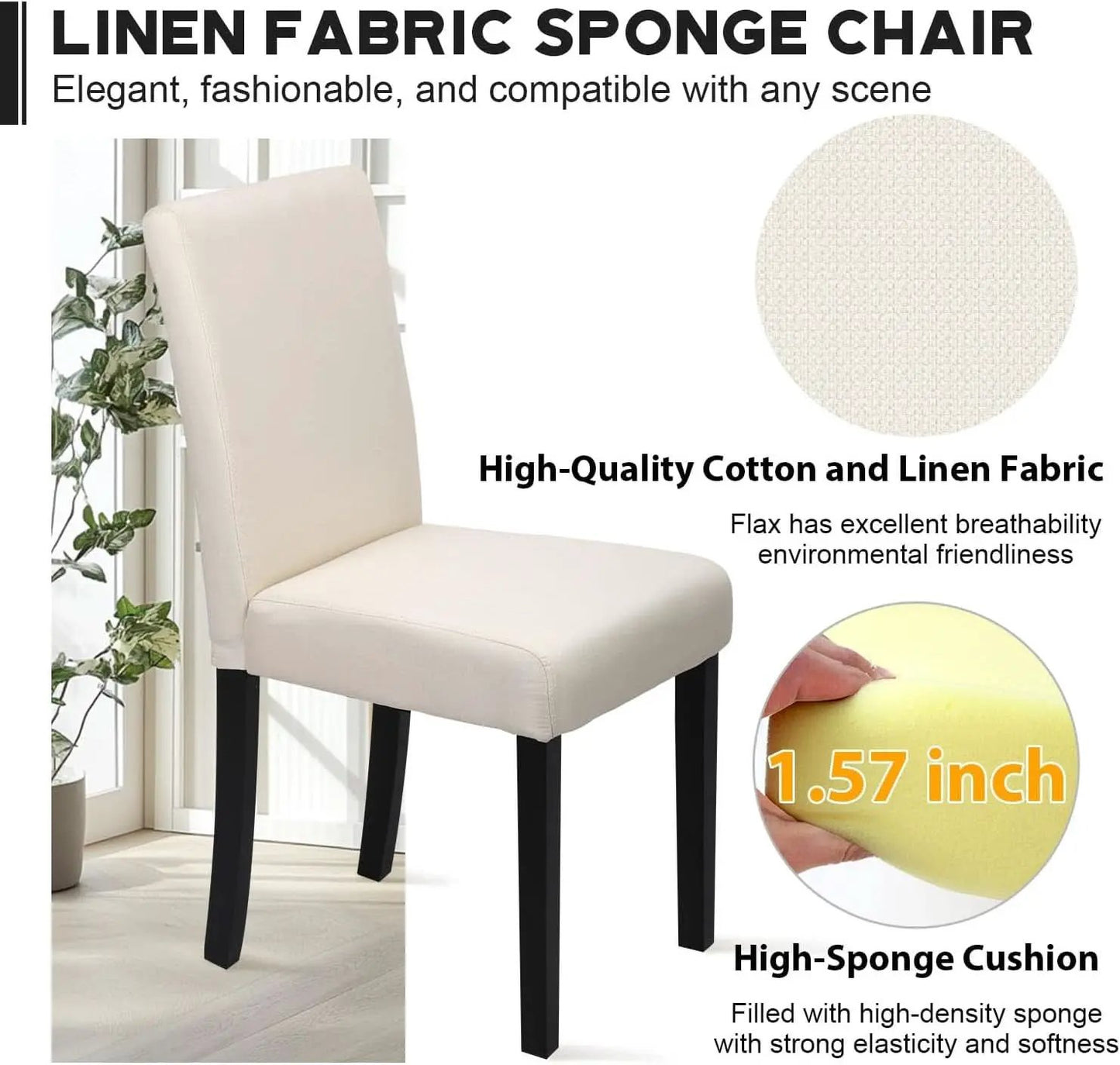 Beige Upholstered Dining Chairs Set Of 4 Modern Fabric from PriceLows™