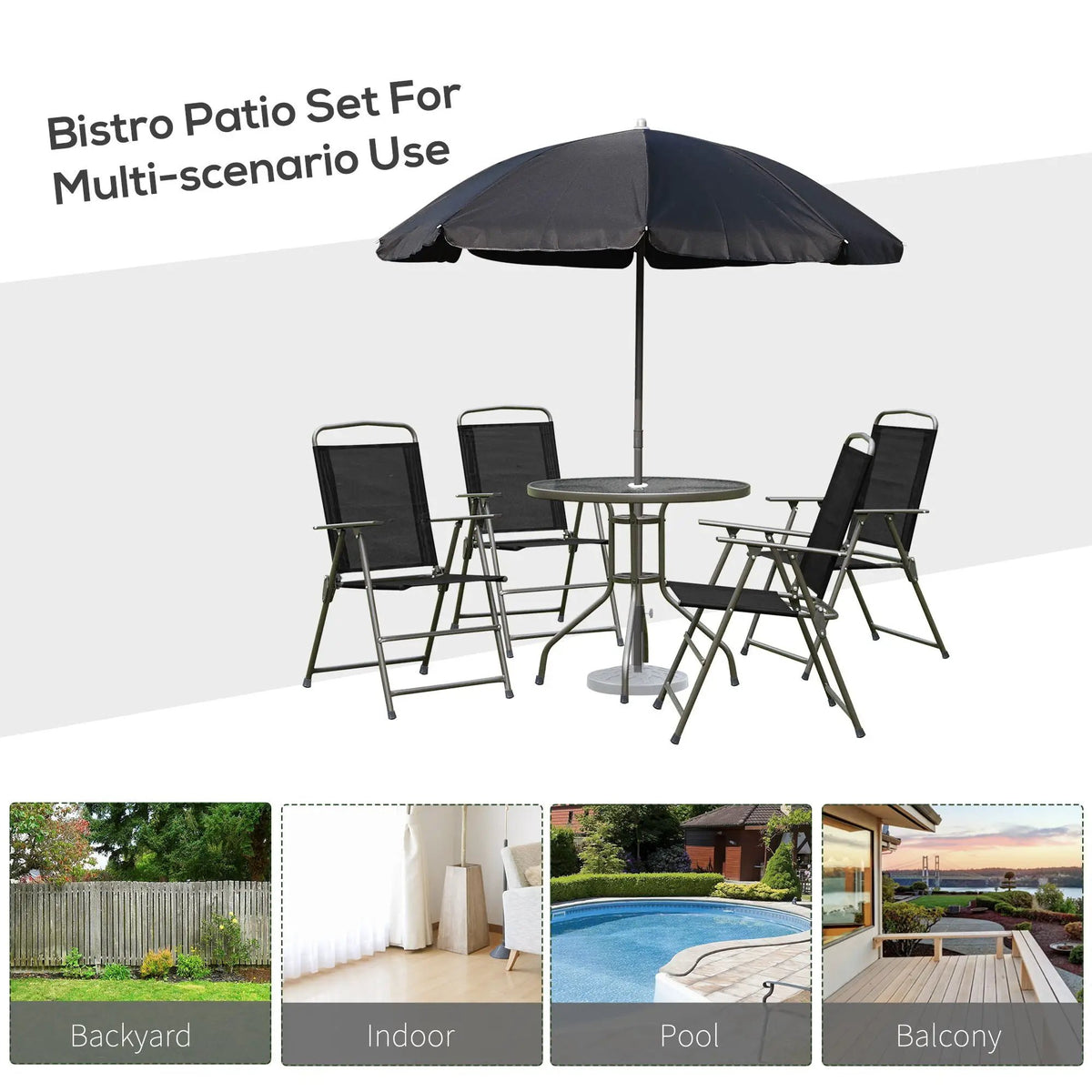 Outsunny Patio Dining Set | 6-Piece | Table With Umbrella | Folding Chairs