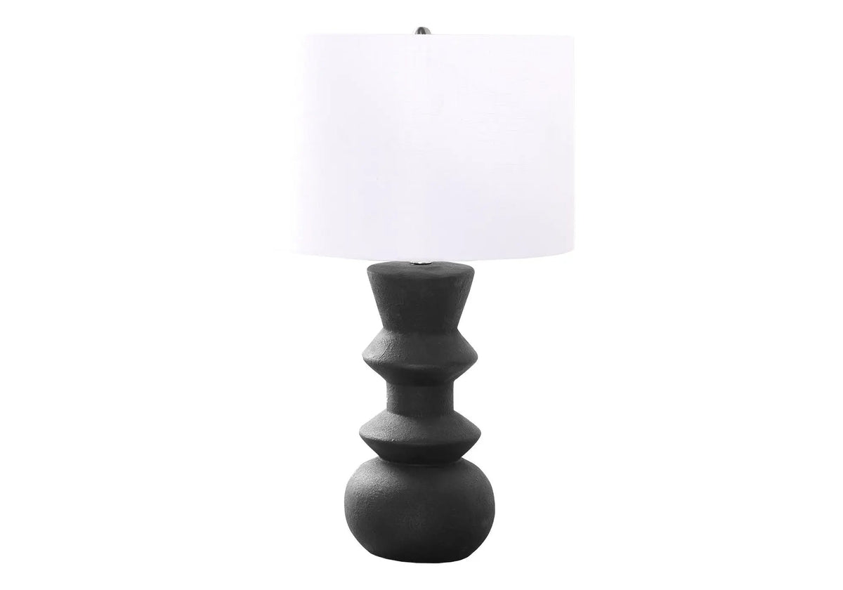 Ceramic Table Lamp | 26 Inch Height | Geometric Base | Ivory Fabric Shade And 3-Way Switch