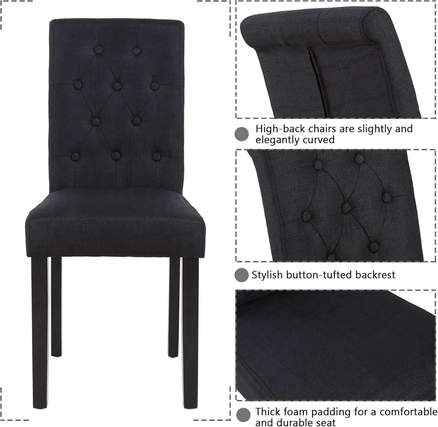 Two Upholstered Fabric Dining Chairs Button Tufting Black from PriceLows™
