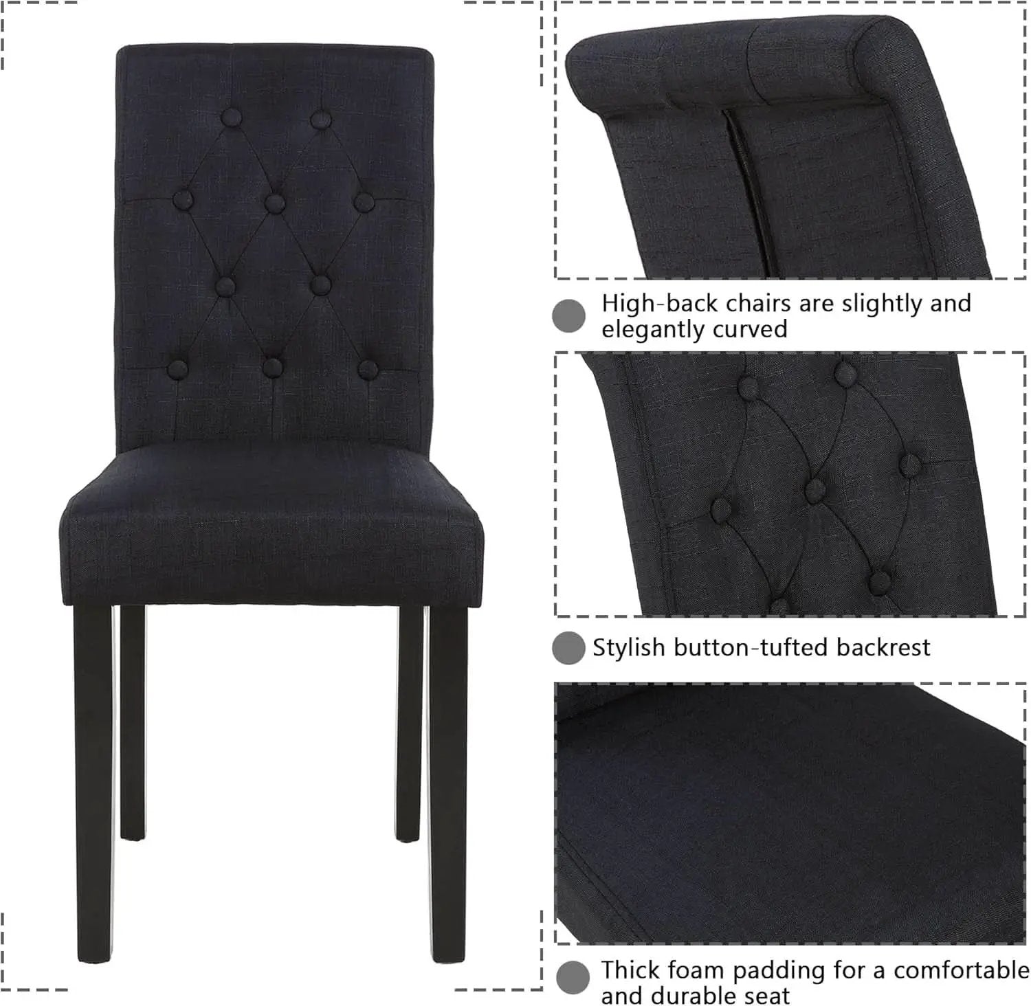 Two Upholstered Fabric Dining Chairs Button Tufting Black from PriceLows™