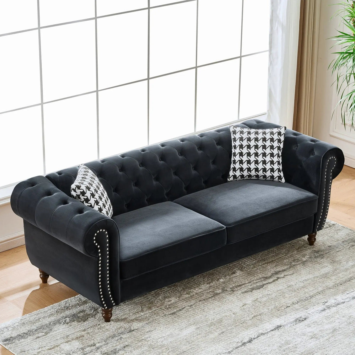 Sofa | Chesterfield Roll Arms | Tailored Fabric | 3 Seater