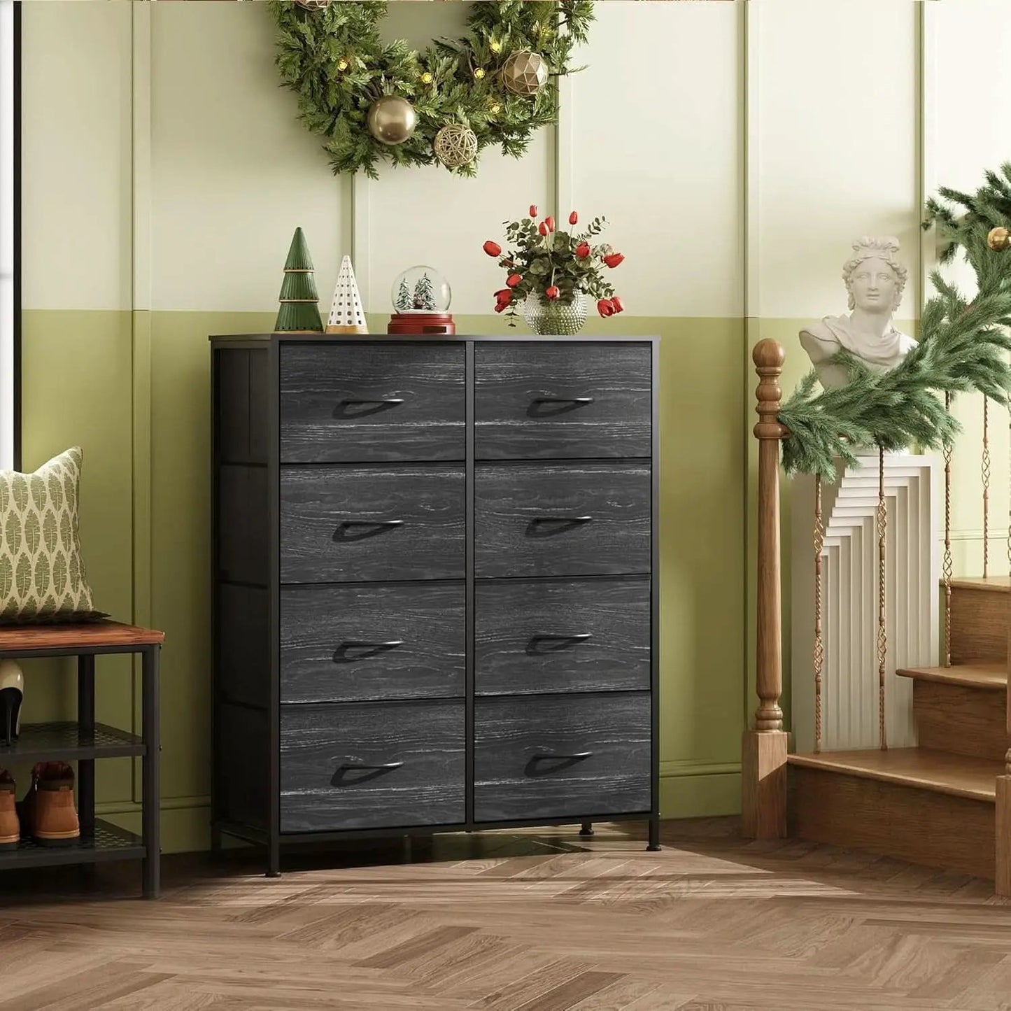Tall Fabric Dresser With 8 Drawers In Charcoal Black Wood Grain from PriceLows™