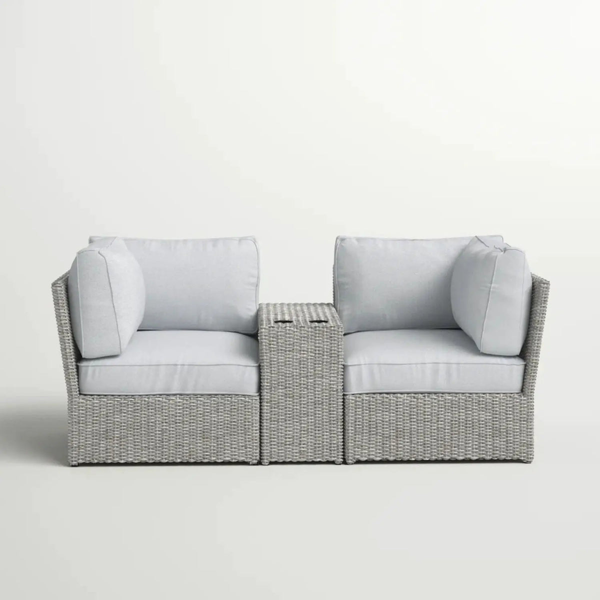 Outdoor Wicker Loveseat | 3-Piece Set | Aluminum Frame | 5 Inch Cushions